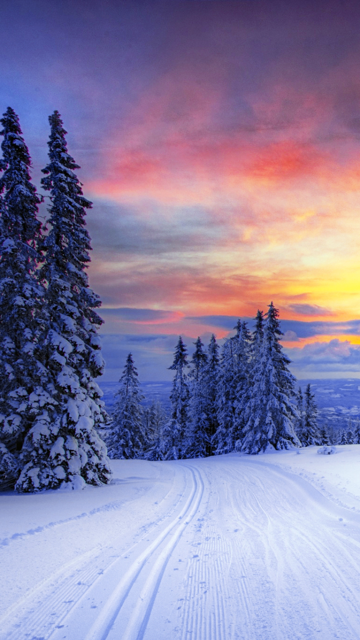 Download mobile wallpaper Winter, Sunset, Snow, Earth for free.