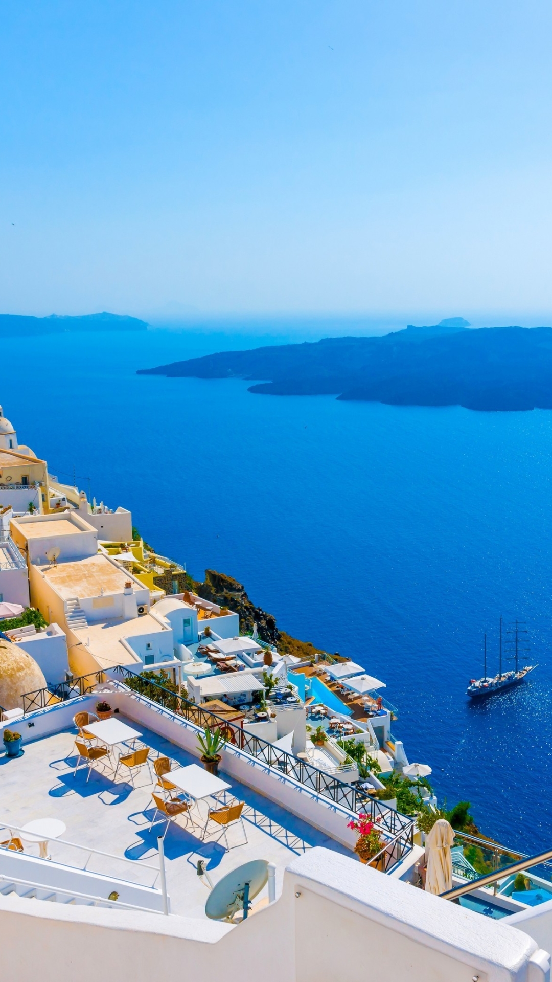 Download mobile wallpaper Horizon, House, Greece, Santorini, Man Made, Towns for free.