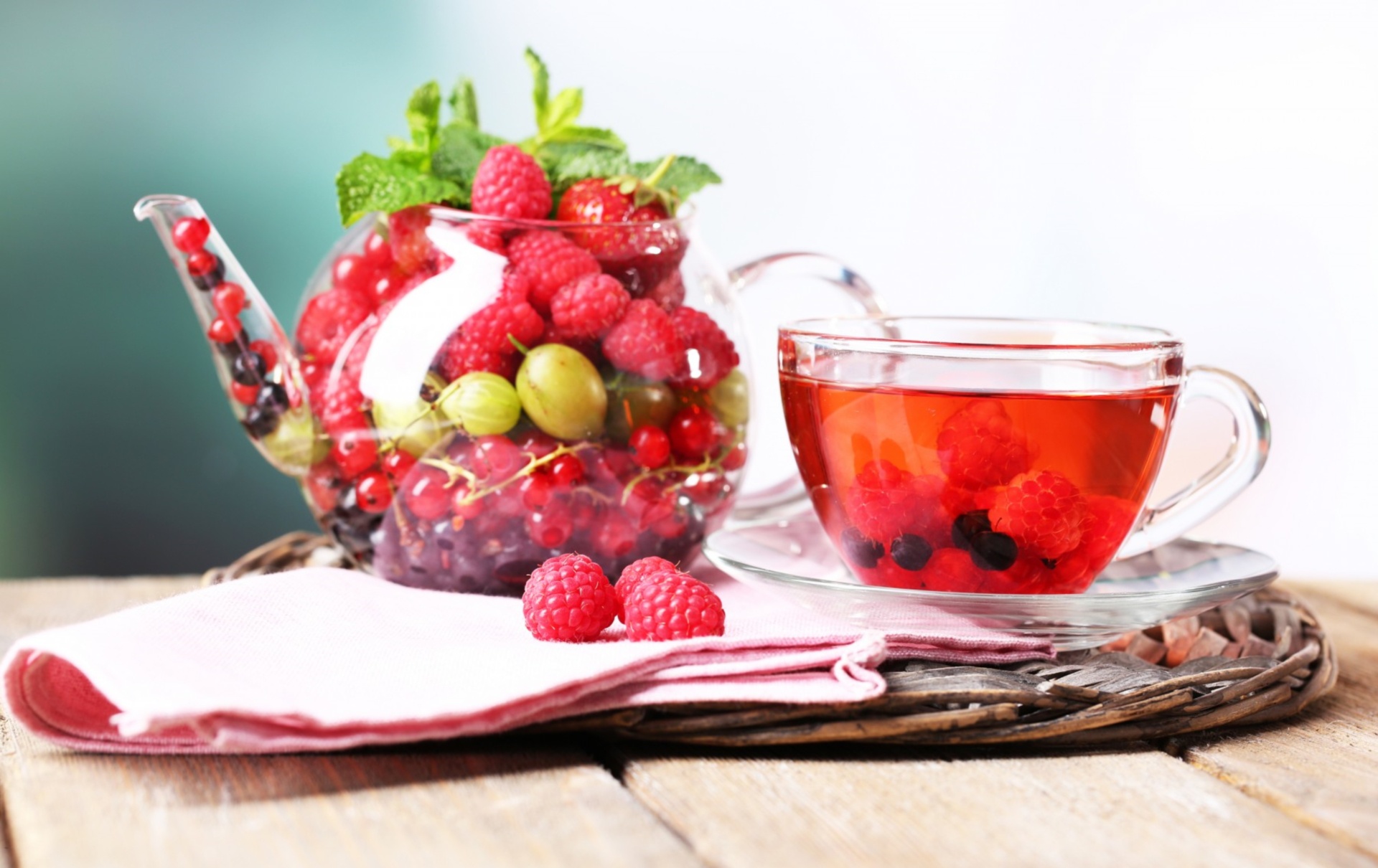 Download mobile wallpaper Food, Raspberry, Cup, Berry, Fruit, Tea, Teacup for free.