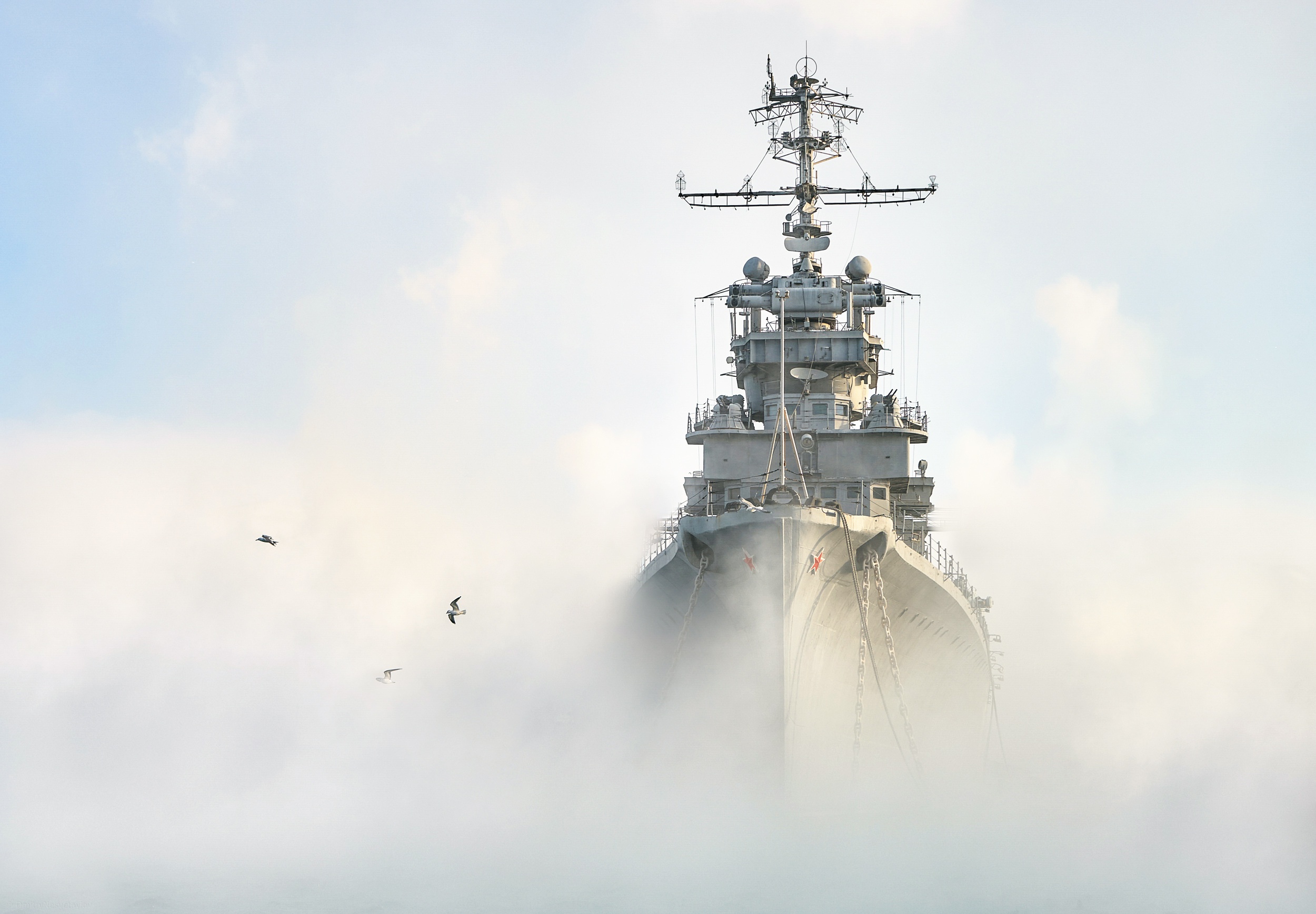 military, russian navy, cruiser, fog, soviet cruiser mikhail kutuzov, warship, warships