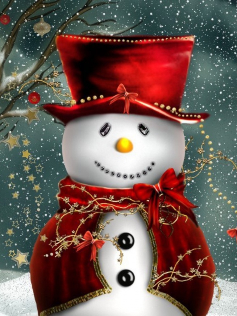 Descarga gratuita de fondo de pantalla para móvil de Nieve, Navidad, Muñeco De Nieve, Día Festivo, Sombrero, Copo De Nieve, Adornos De Navidad.