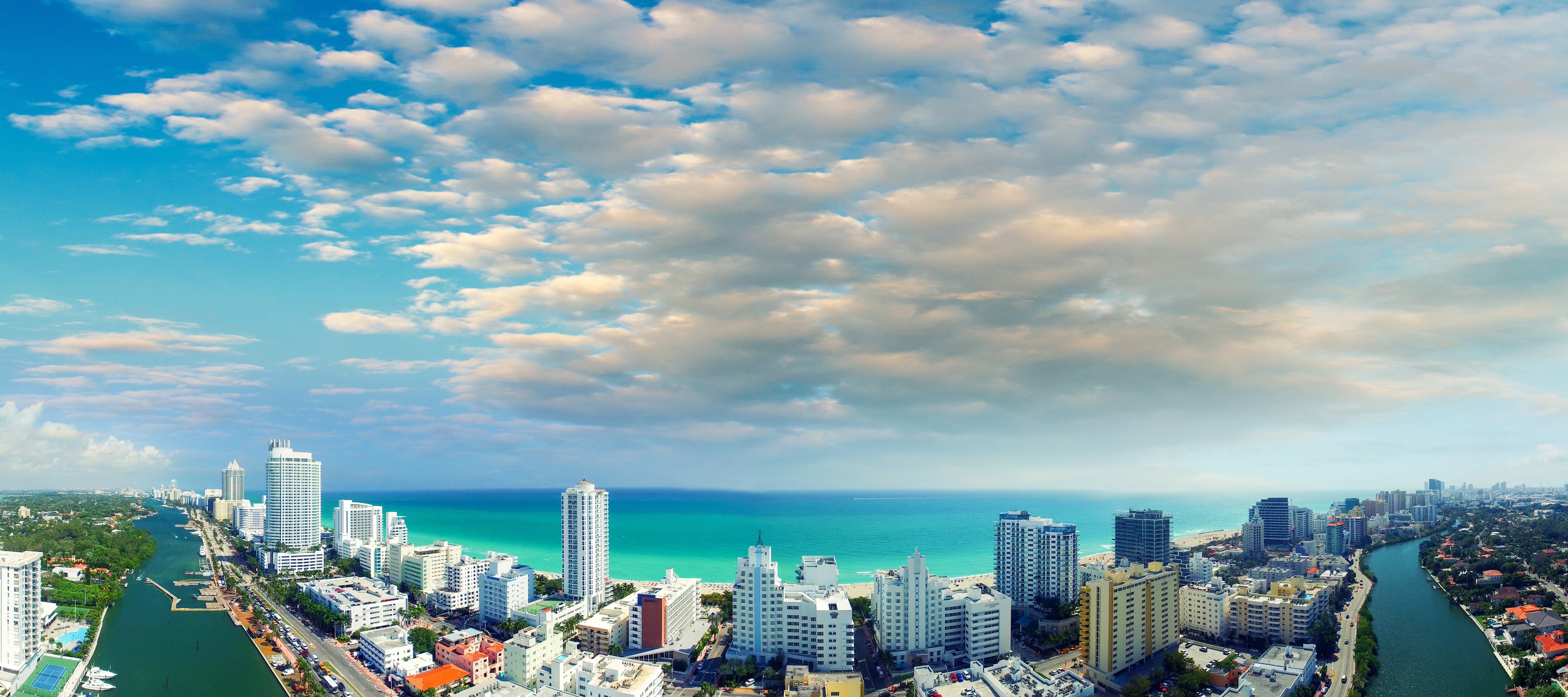 Handy-Wallpaper Städte, Horizont, Ozean, Stadtbild, Miami, Florida, Meer, Menschengemacht, Großstadt kostenlos herunterladen.