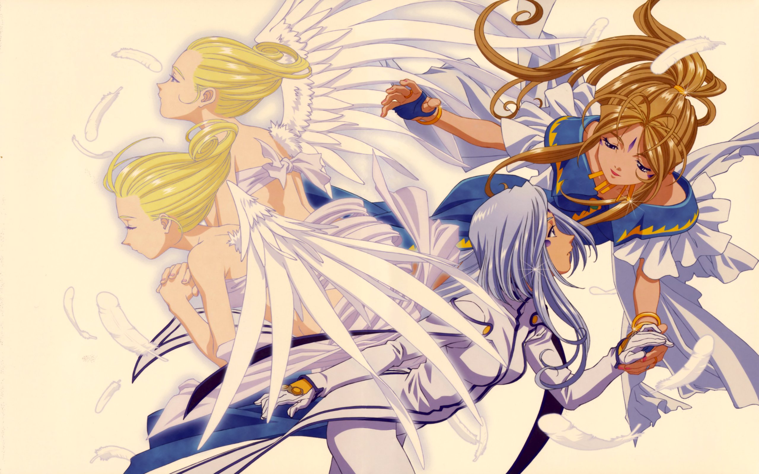 anime, ah! my goddess, angel, belldandy (ah! my goddess), cool mint (ah! my goddess), lind (ah! my goddess), spear mint, wings