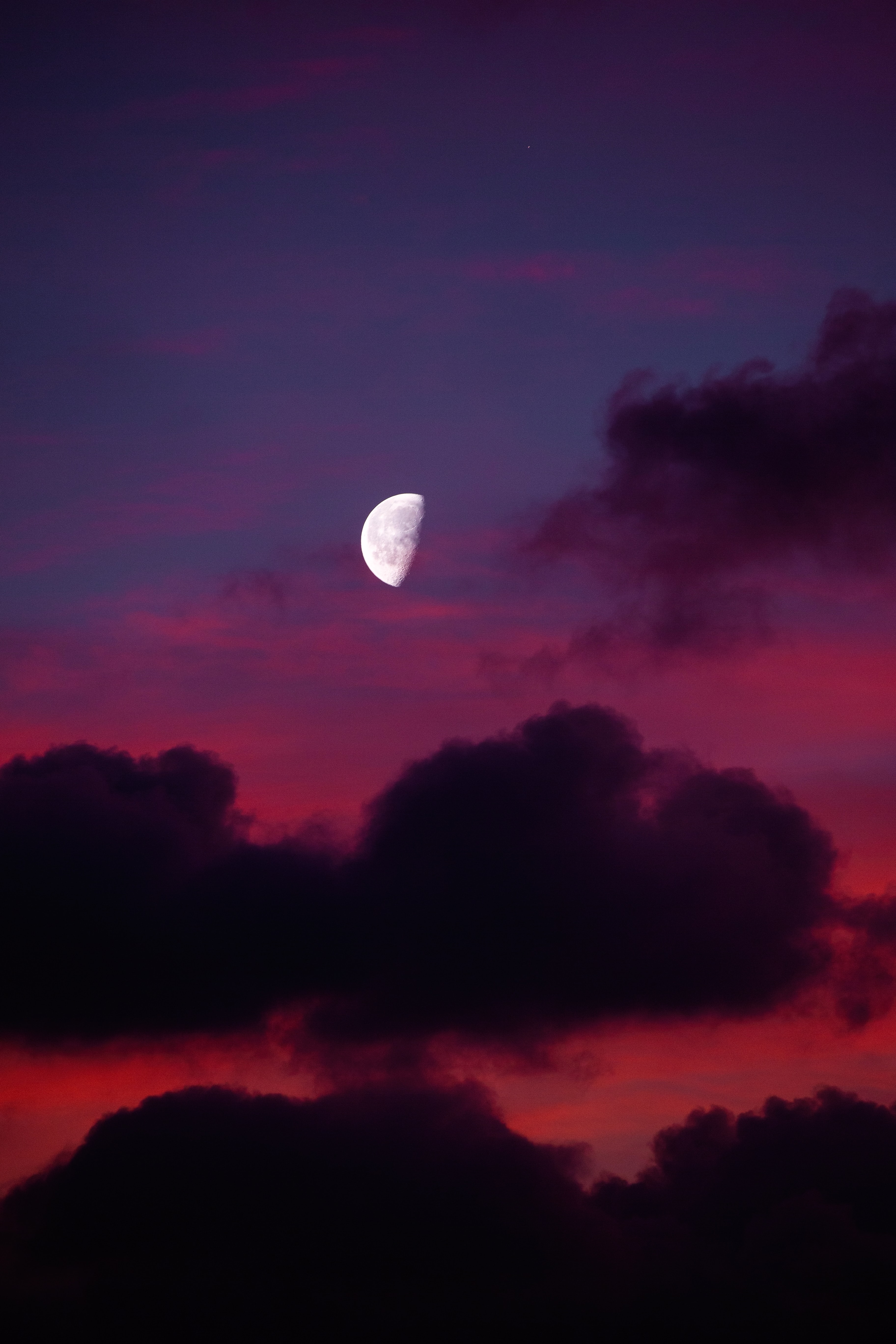 Download mobile wallpaper Sky, Clouds, Sunset, Nature, Full Moon, Moon for free.