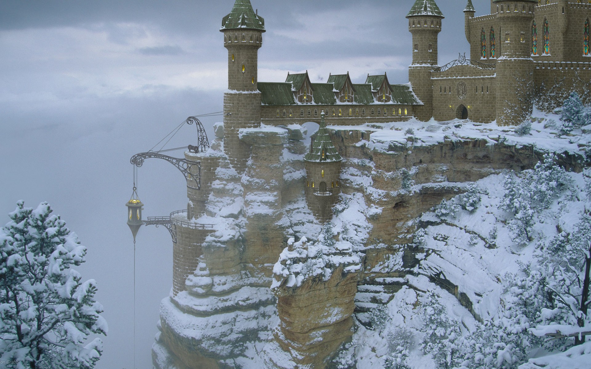 Скачать обои бесплатно Зима, Фэнтези, Снег, Замки, Замок картинка на рабочий стол ПК