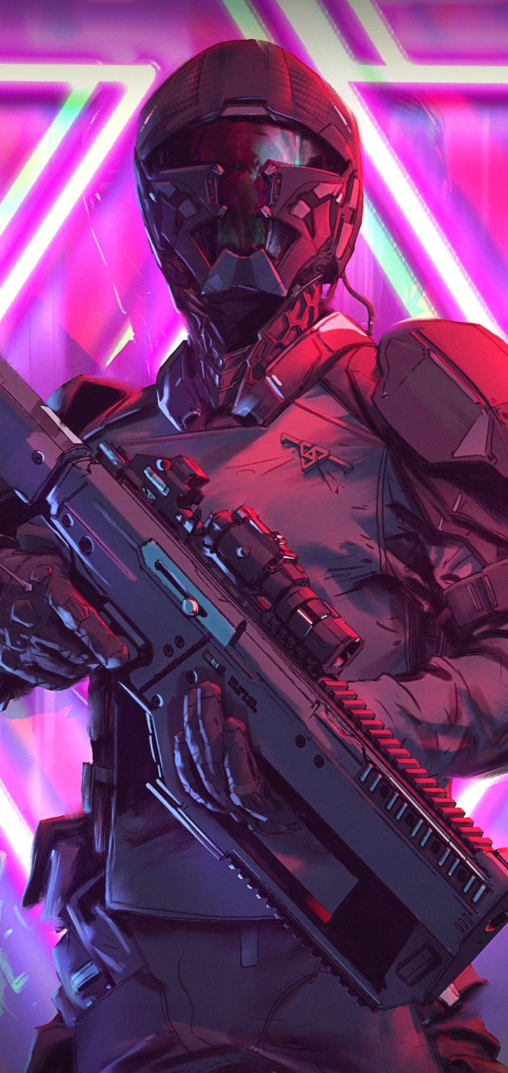 Download mobile wallpaper Weapon, Cyberpunk, Warrior, Sci Fi, Soldier, Futuristic, Assault Rifle for free.