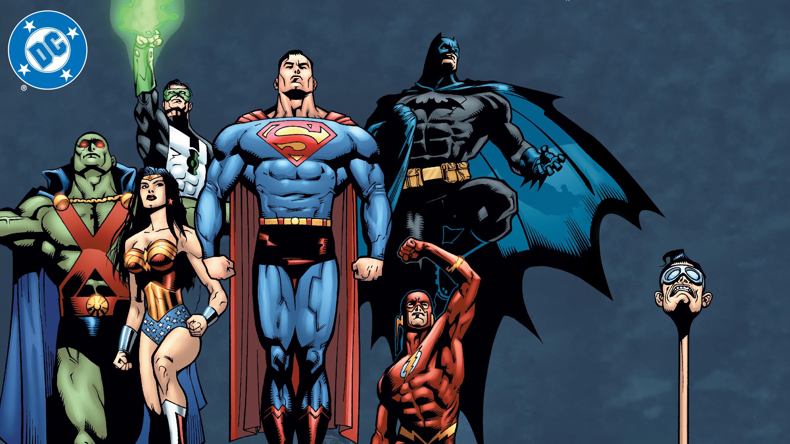 comics, justice league, batman, dc comics, flash, green lantern, kyle rayner, martian manhunter, plastic man, superman, wally west, wonder woman