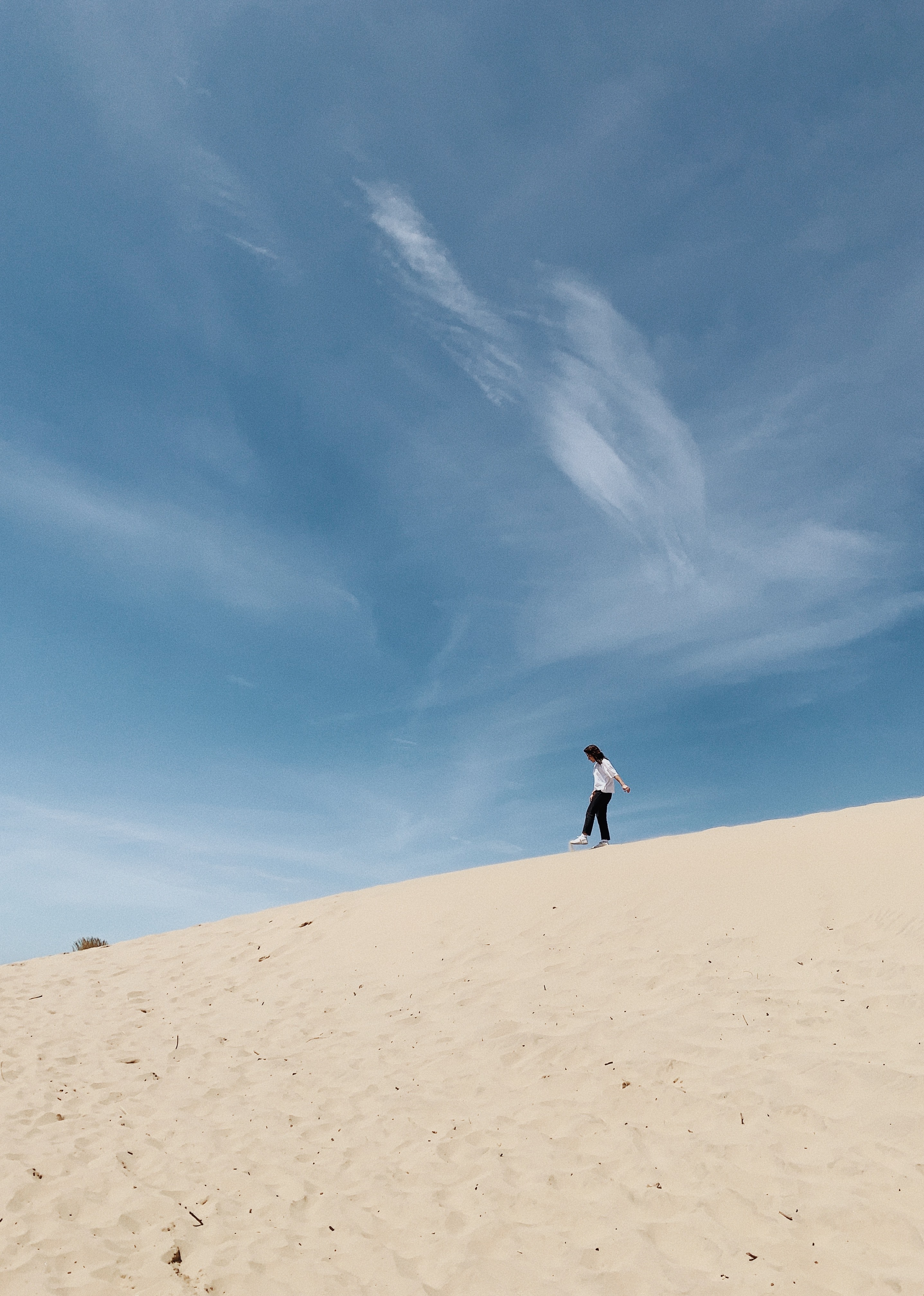 Download mobile wallpaper Slope, Miscellaneous, Miscellanea, Sand, Person, Lonely, Human, Loneliness, Alone for free.