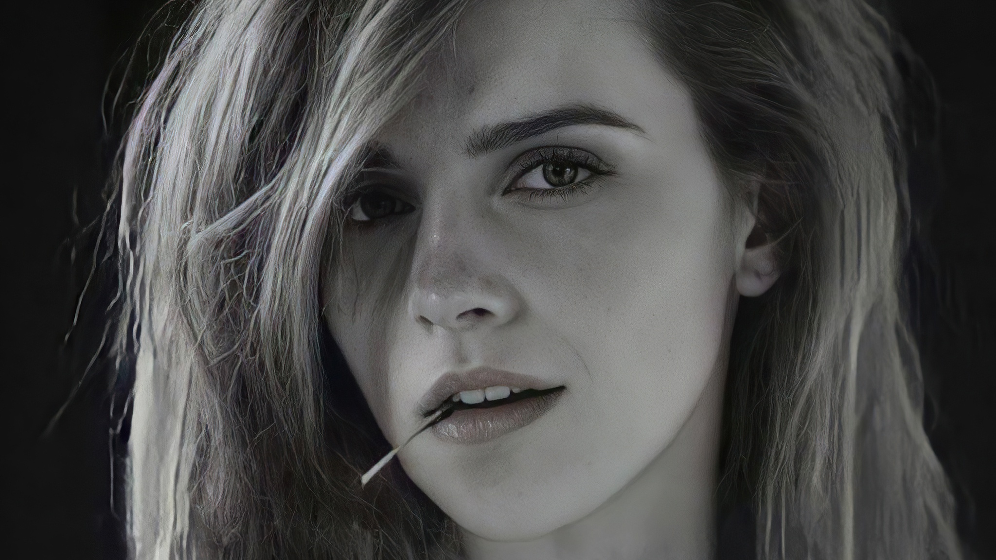Download mobile wallpaper Emma Watson, Portrait, Face, Celebrity, Black & White, Actress for free.