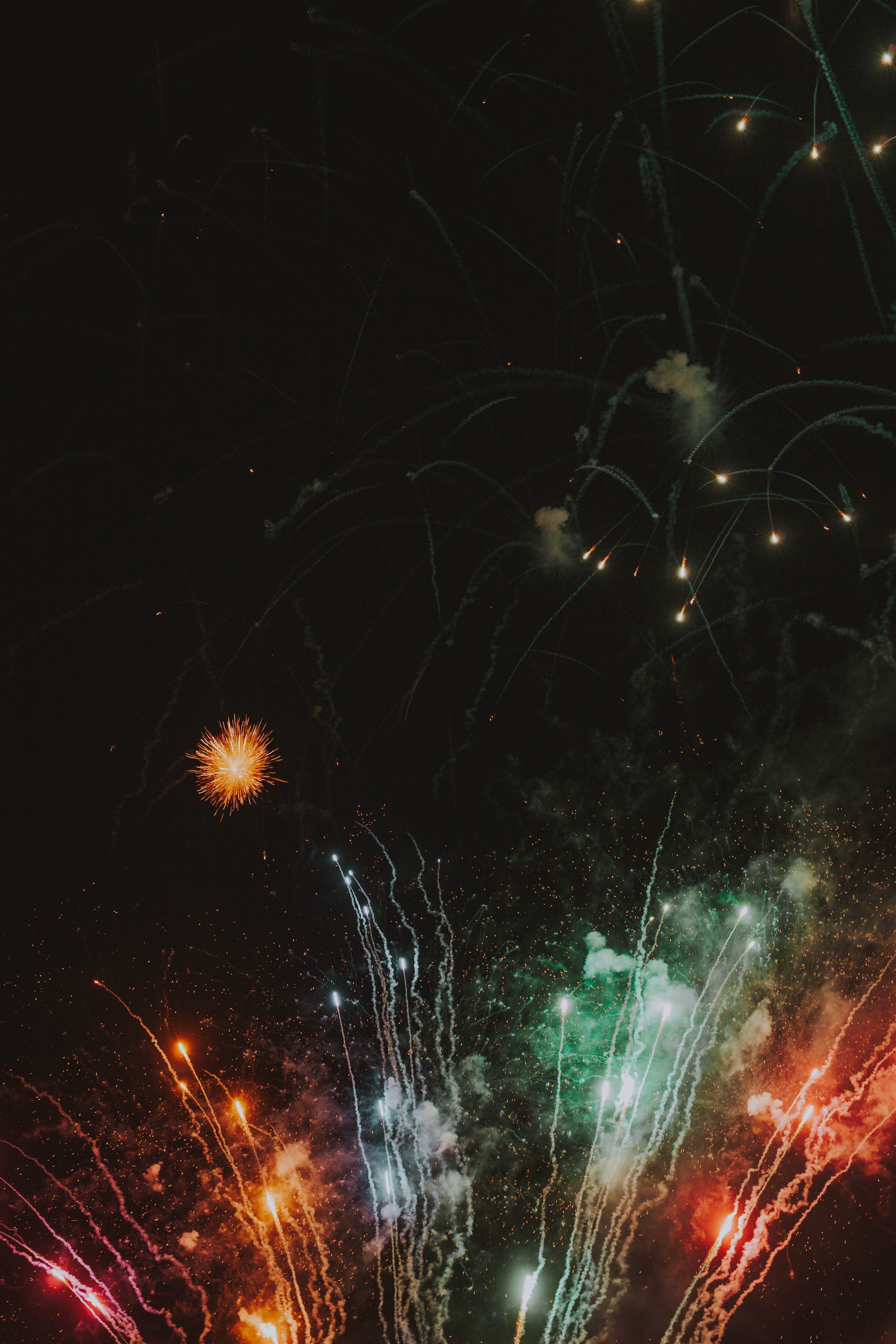motley, holidays, salute, sparks, beams, rays, multicolored, holiday, fireworks, firework