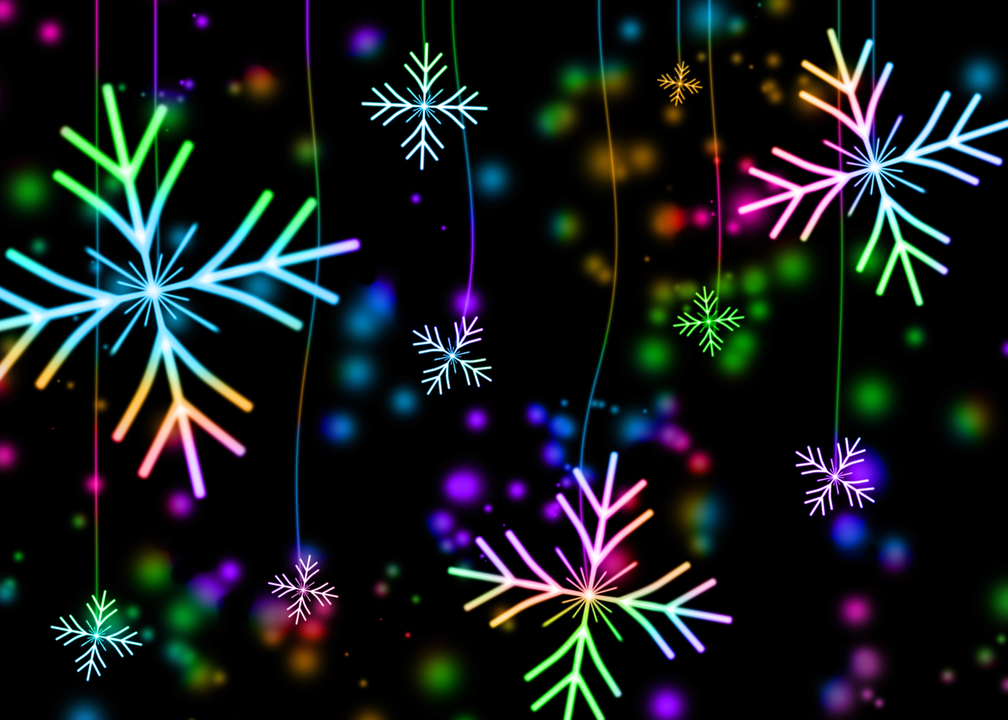 snowflakes, abstract, multicolored, glare, motley