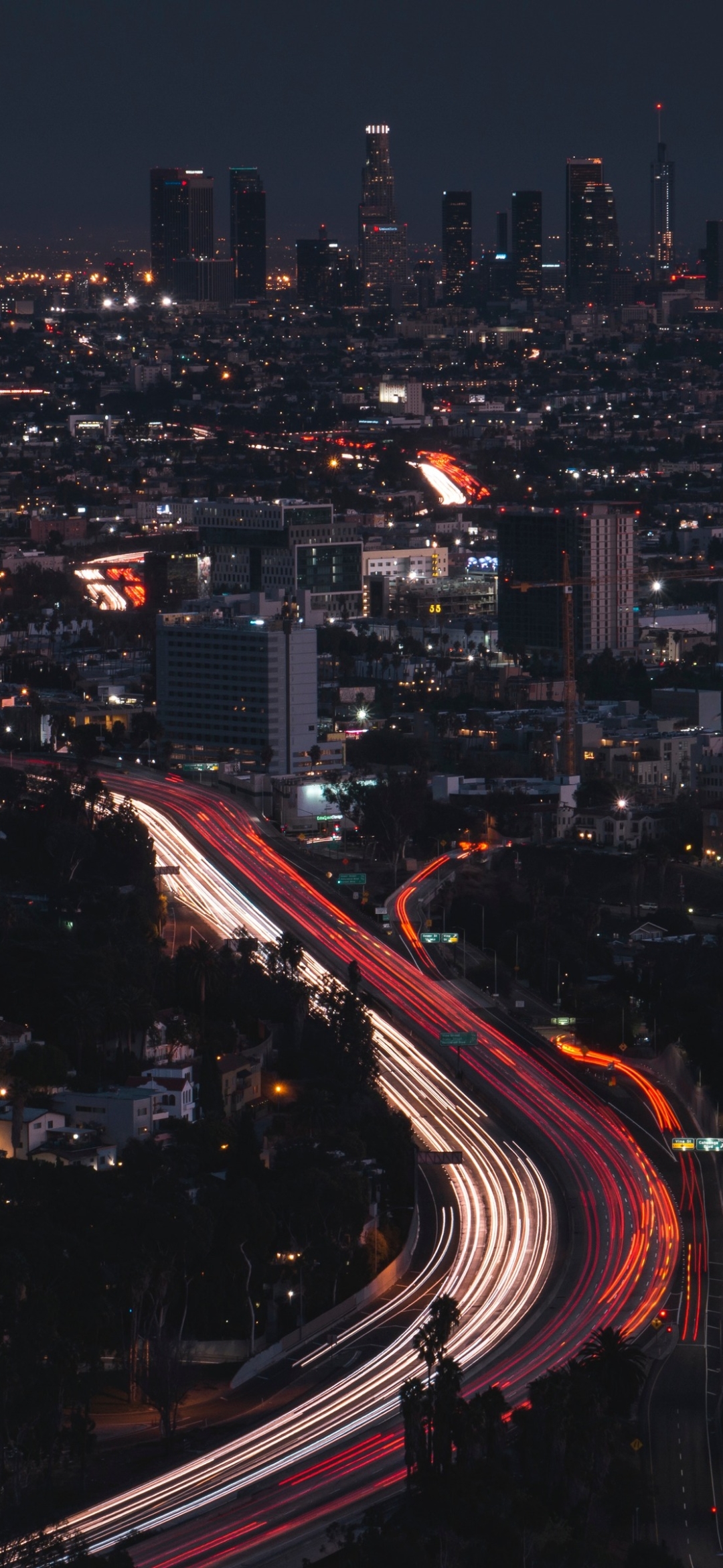 Handy-Wallpaper Städte, Stadt, Licht, Los Angeles, Nacht, Menschengemacht, Großstadt, Zeitraffer kostenlos herunterladen.