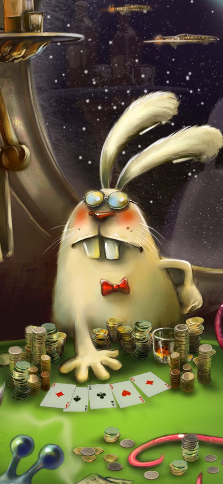 Download mobile wallpaper Animal, Rabbit, Bunny, Humor, Poker for free.