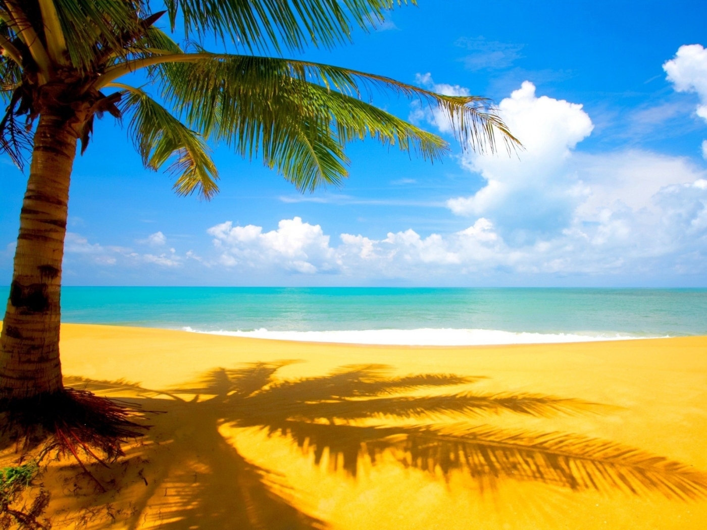 Free download wallpaper Landscape, Sea, Clouds, Palms, Beach, Sand on your PC desktop
