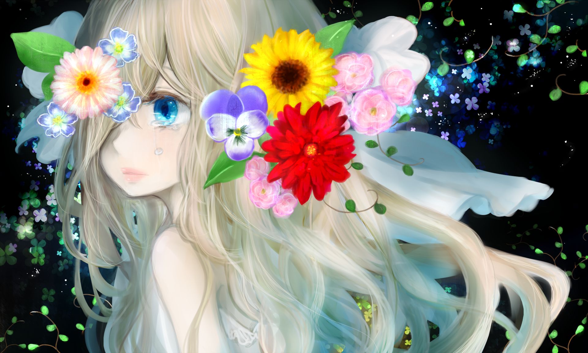 Free download wallpaper Anime, Flower, Girl, Colorful, Hair, Blonde, Blue Eyes on your PC desktop