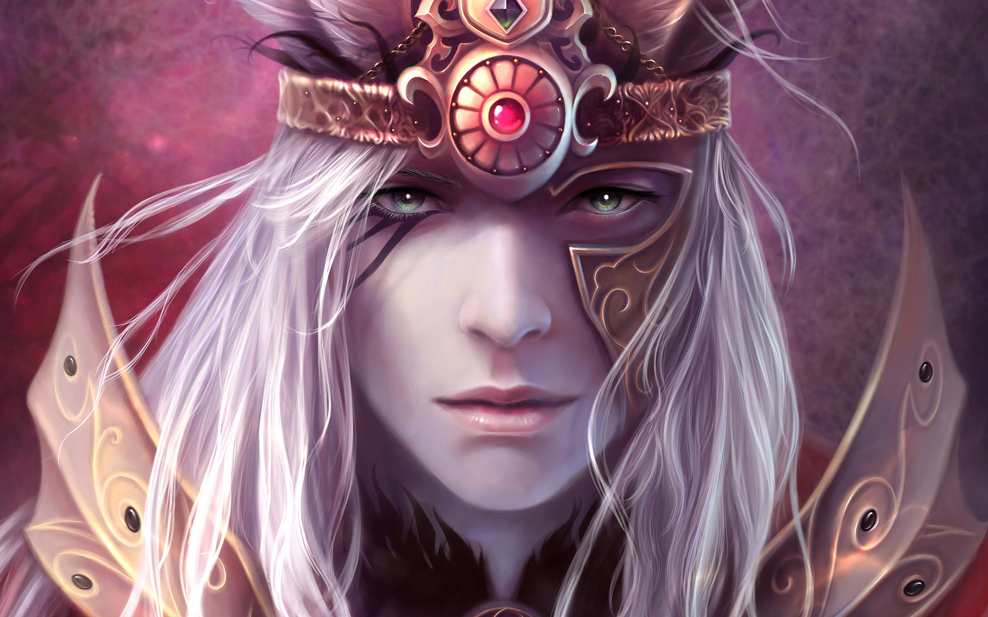 Free download wallpaper Fantasy, Close Up, Warrior, Face, Green Eyes, Other, Video Game, White Hair on your PC desktop