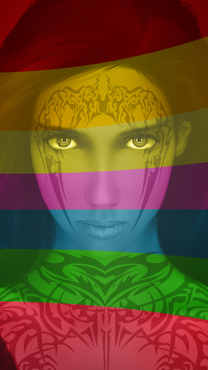 Download mobile wallpaper Rainbow, Colors, Colorful, Artistic, Face, Eye, Women for free.