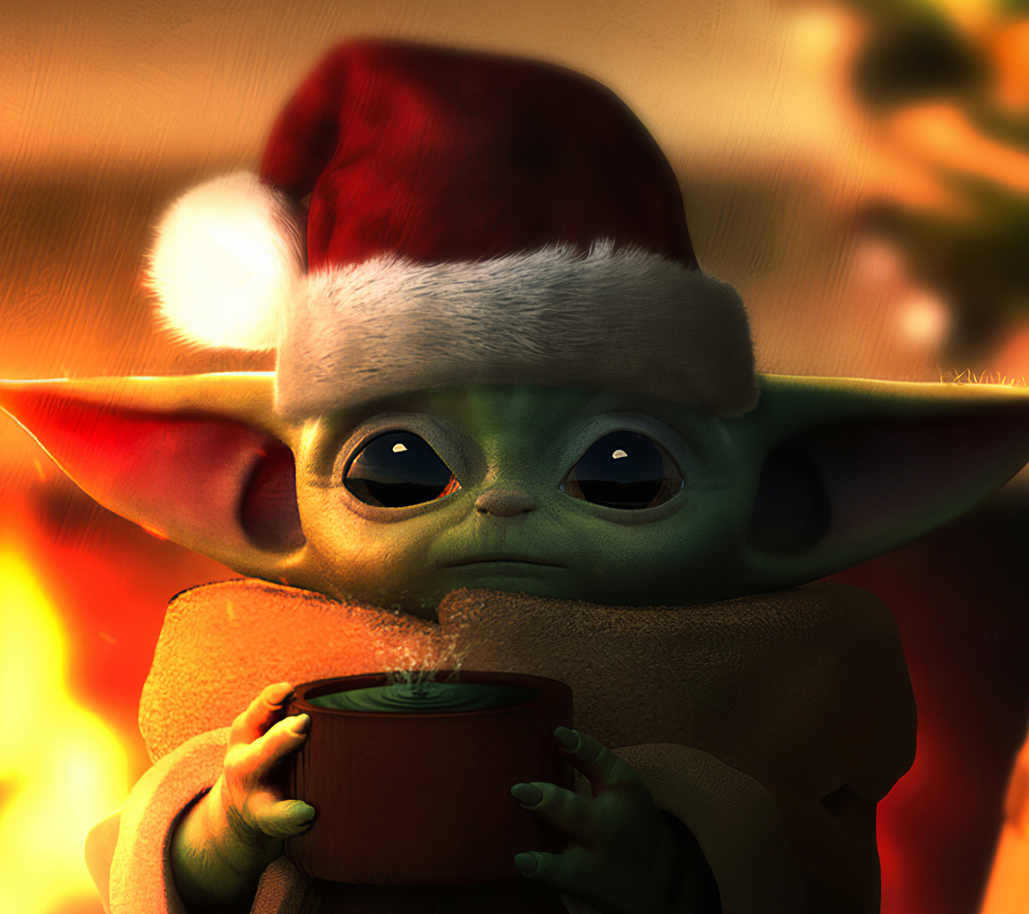 Laden Sie das Fernsehserien, Krieg Der Sterne, Weihnachtsmütze, The Mandalorian, Baby Yoda-Bild kostenlos auf Ihren PC-Desktop herunter