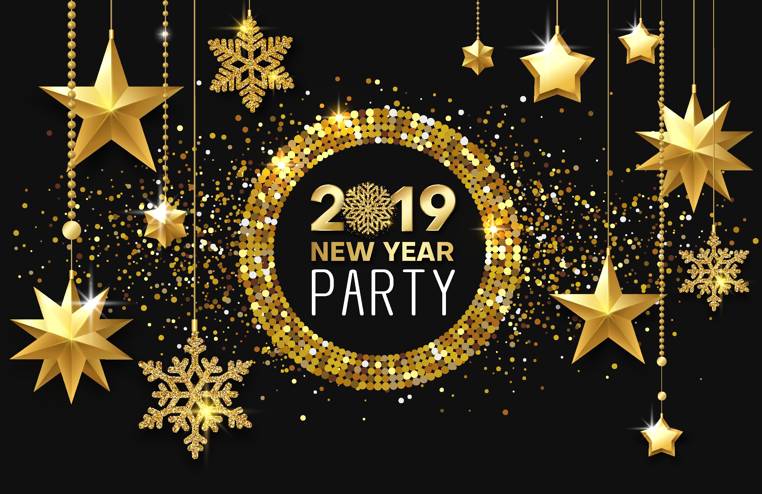 Téléchargez des papiers peints mobile Vacances, Flocon De Neige, Etoile, Bonne Année, Nouvel An 2019 gratuitement.