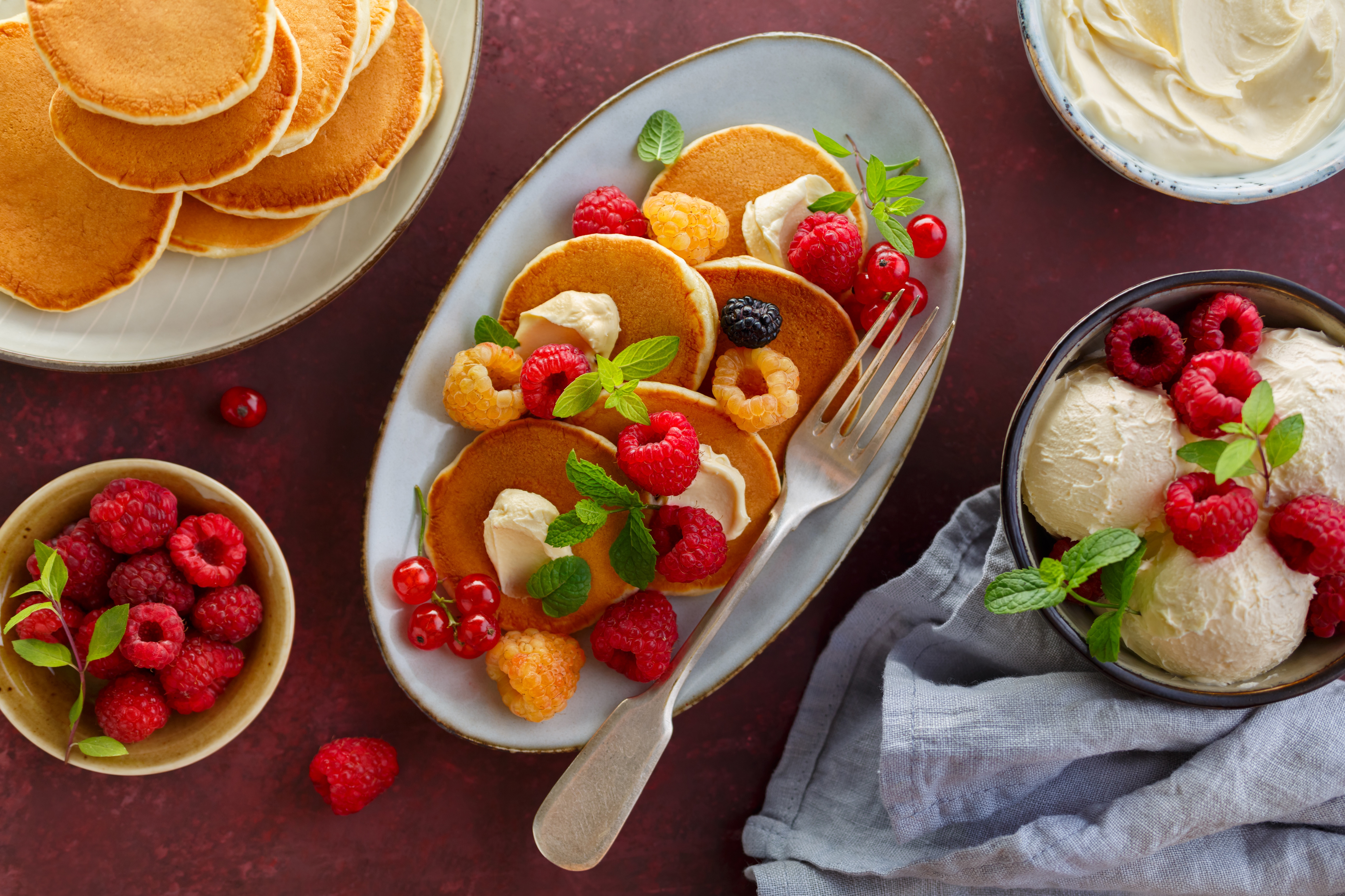 Download mobile wallpaper Food, Raspberry, Ice Cream, Still Life, Berry, Fruit, Breakfast, Pancake for free.