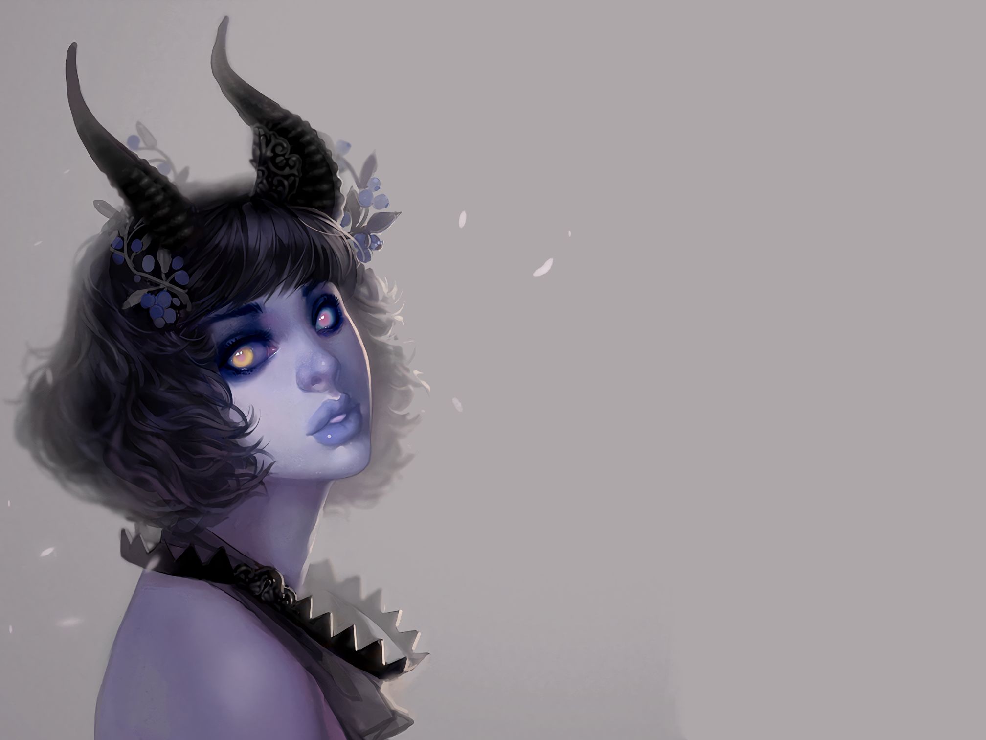 Download mobile wallpaper Fantasy, Eye, Horns, Demon for free.