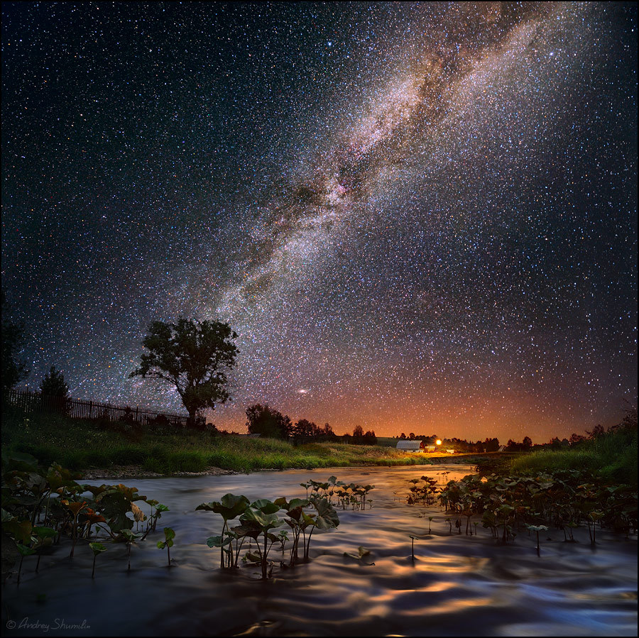 stars, landscape, water, rivers, sunset, sky phone background