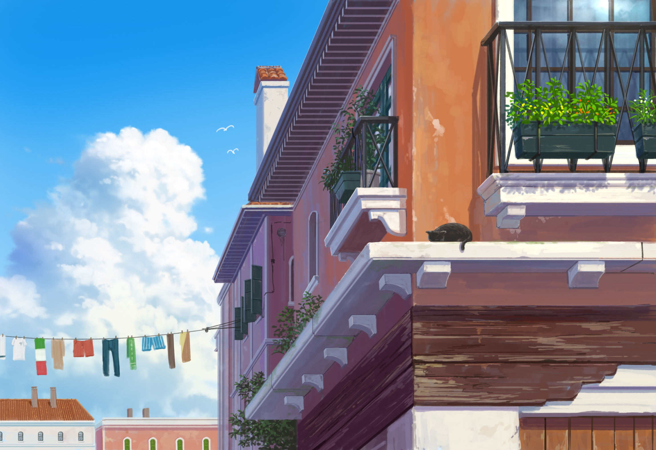 Free download wallpaper Anime, Sky, House, Cloud on your PC desktop