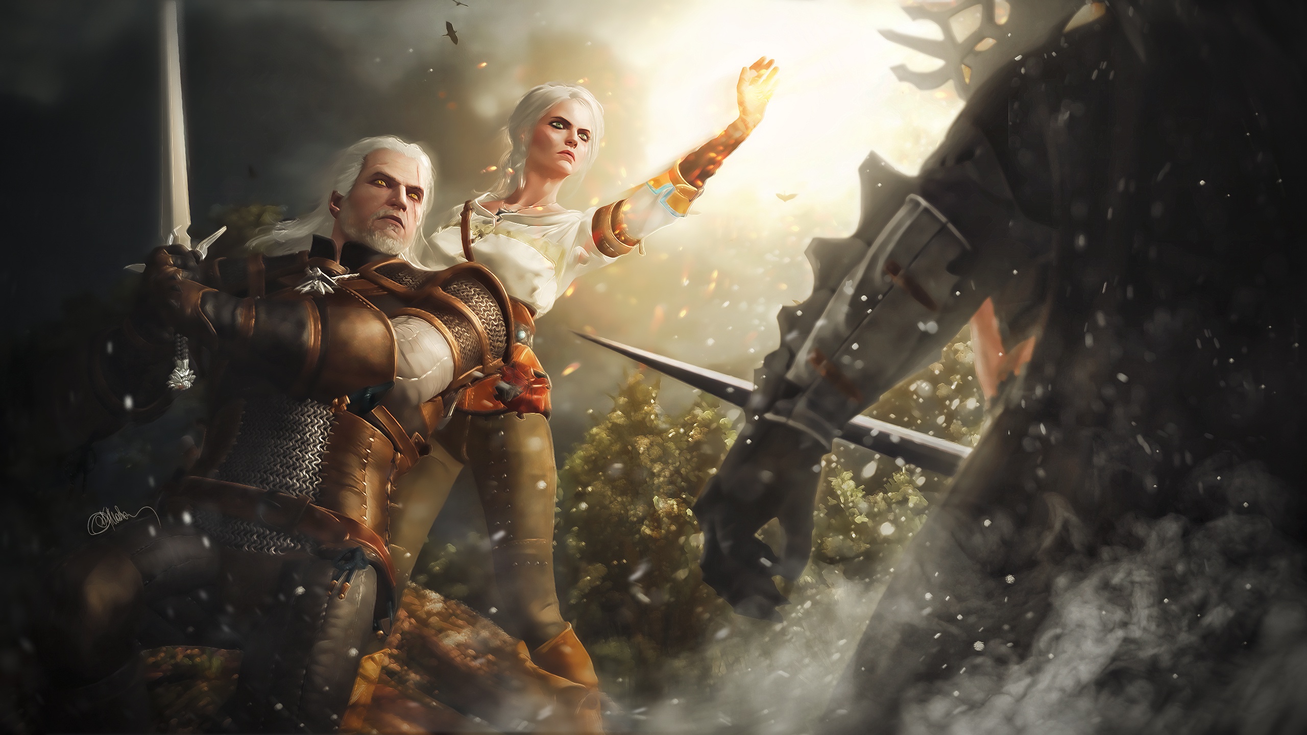 Laden Sie das Krieger, Zauberer, Schwert, Computerspiele, Weißes Haar, Der Hexer, Geralt Von Riva, The Witcher 3: Wild Hunt, Ciri (Der Hexer)-Bild kostenlos auf Ihren PC-Desktop herunter