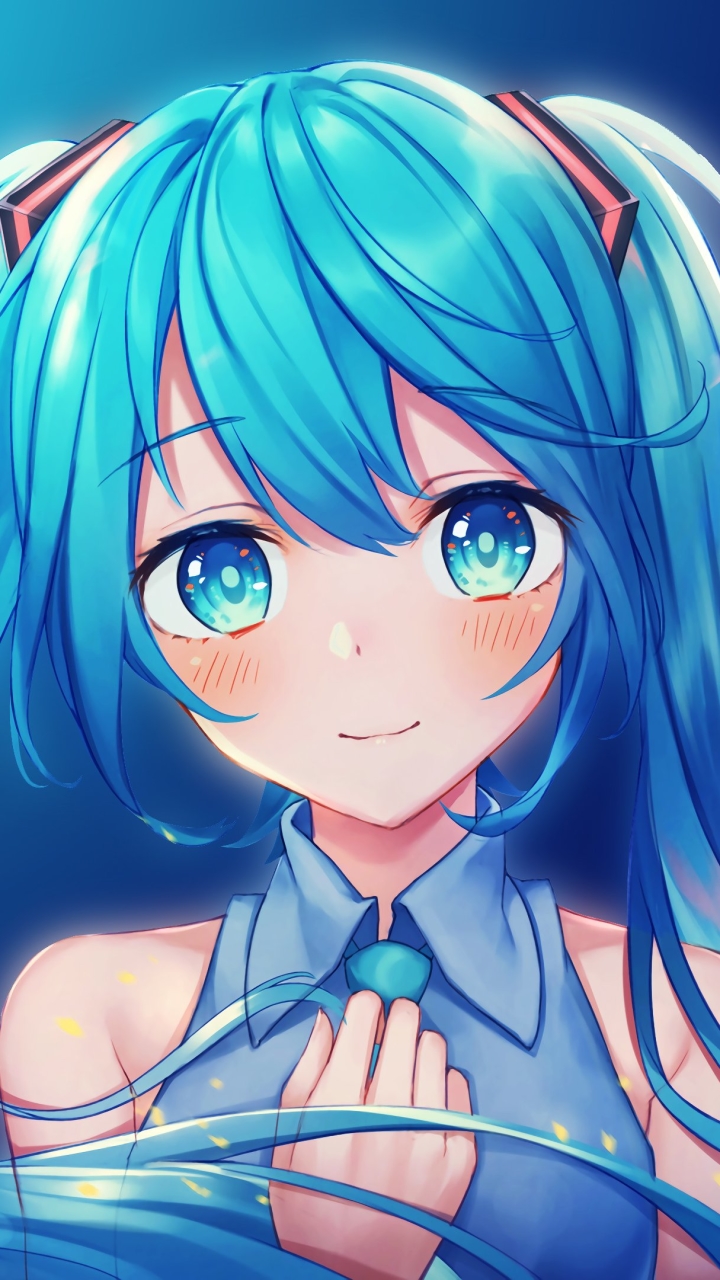 Handy-Wallpaper Vocaloid, Gesicht, Blaue Augen, Erröten, Blaue Haare, Hatsune Miku, Animes kostenlos herunterladen.