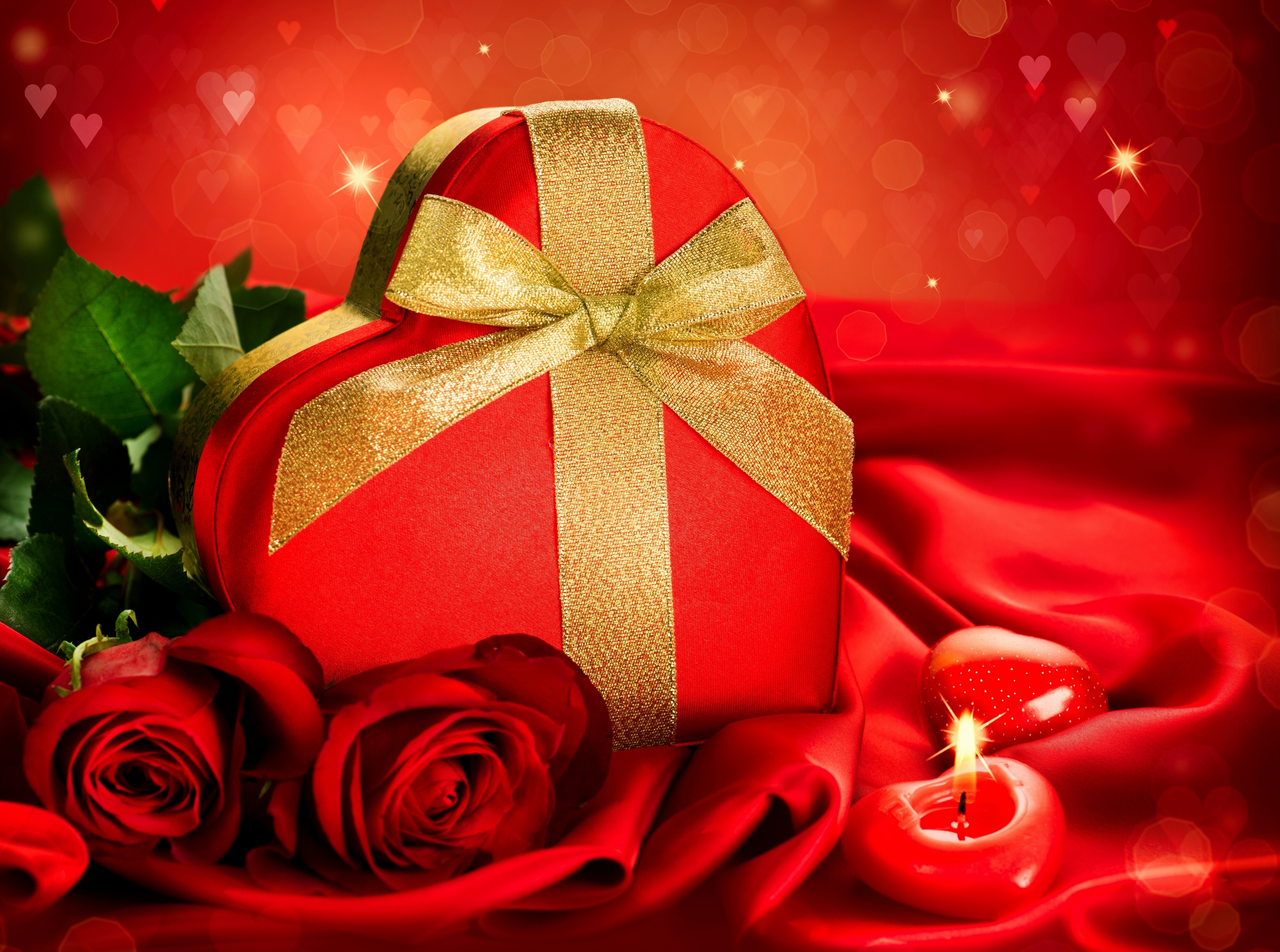 736772 télécharger l'image vacances, saint valentin, boîte, bougie, coeur, rouge, ruban, rose - fonds d'écran et économiseurs d'écran gratuits