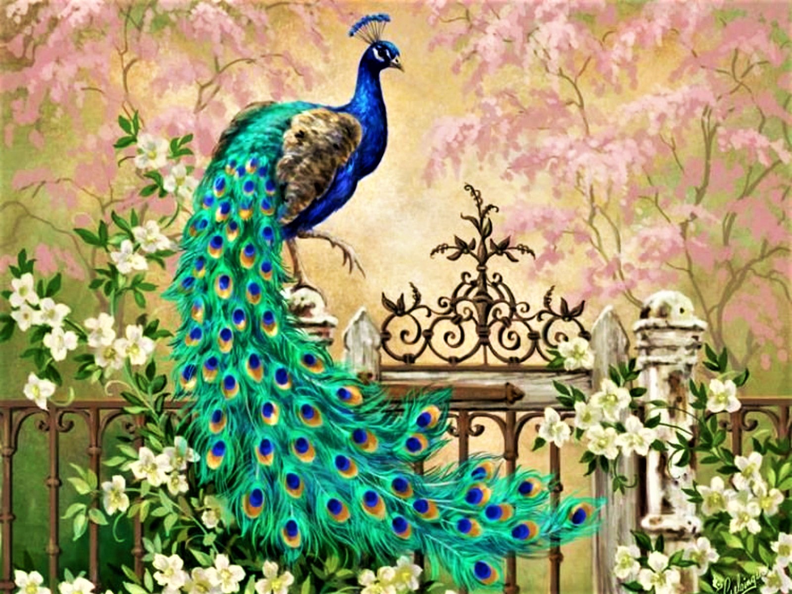 Download mobile wallpaper Animal, Colorful, Peacock, Painting for free.