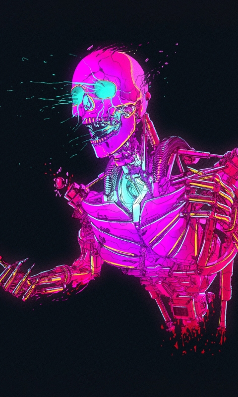 Download mobile wallpaper Cyberpunk, Robot, Sci Fi, Skull for free.