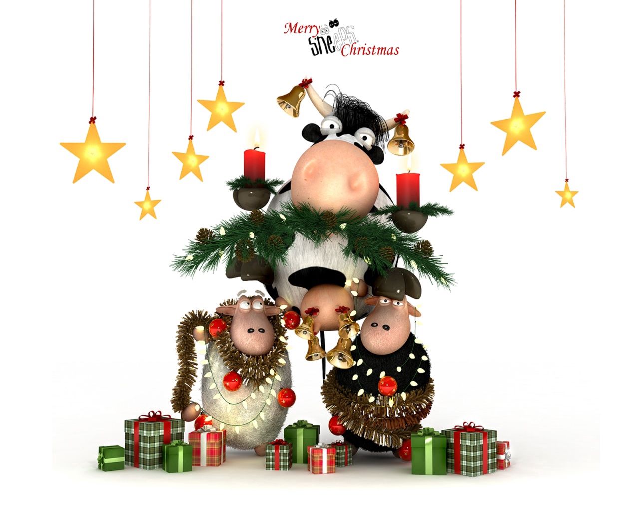 Download mobile wallpaper Cow, Sheep, New Year, Holidays, Christmas for free.