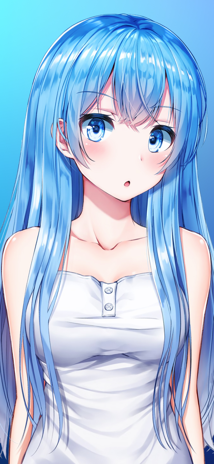 Handy-Wallpaper Blaue Augen, Original, Blaue Haare, Animes, Lange Haare kostenlos herunterladen.