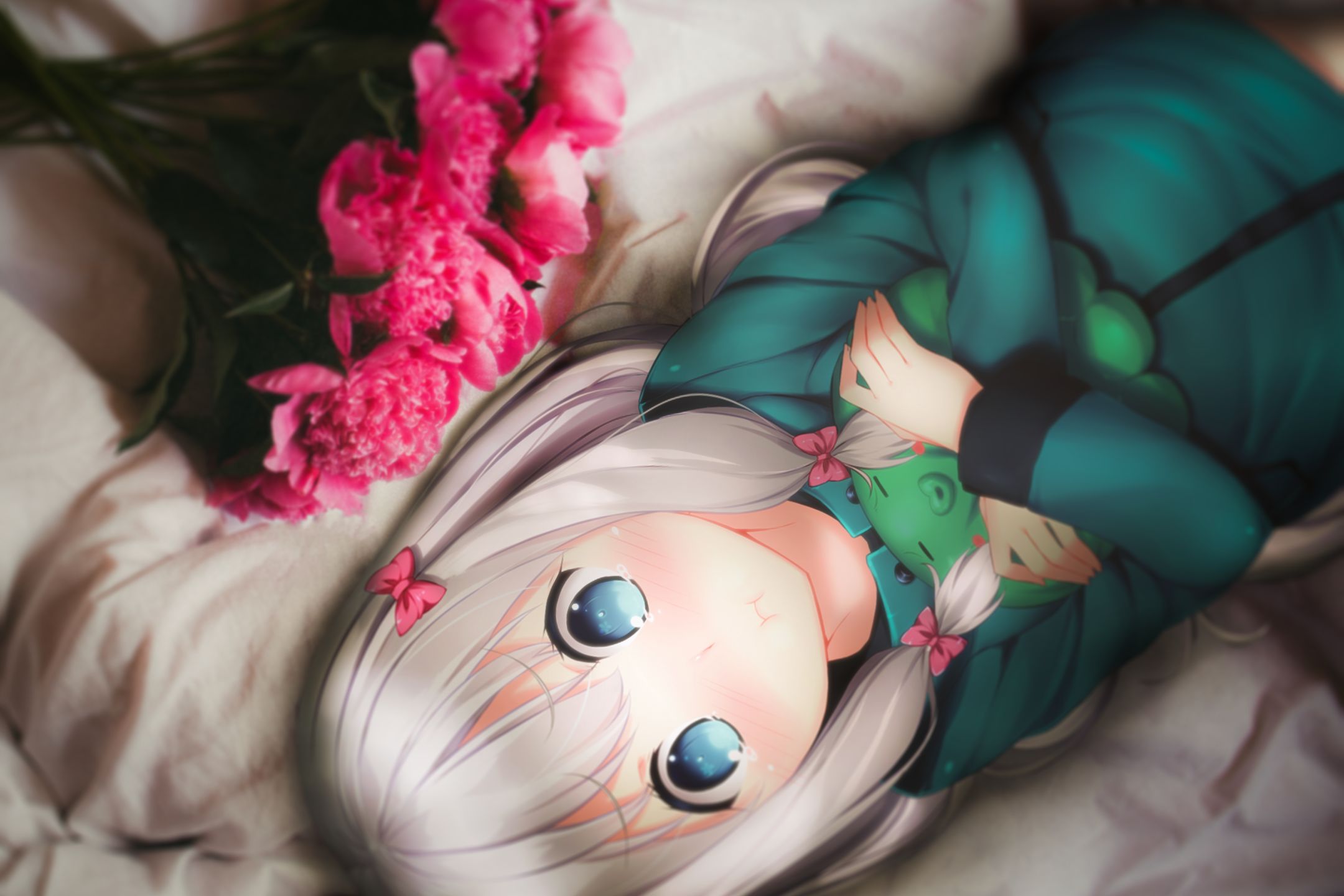 Laden Sie das Blaue Augen, Animes, Weißes Haar, Eromanga Sensei, Sagiri Izumi-Bild kostenlos auf Ihren PC-Desktop herunter