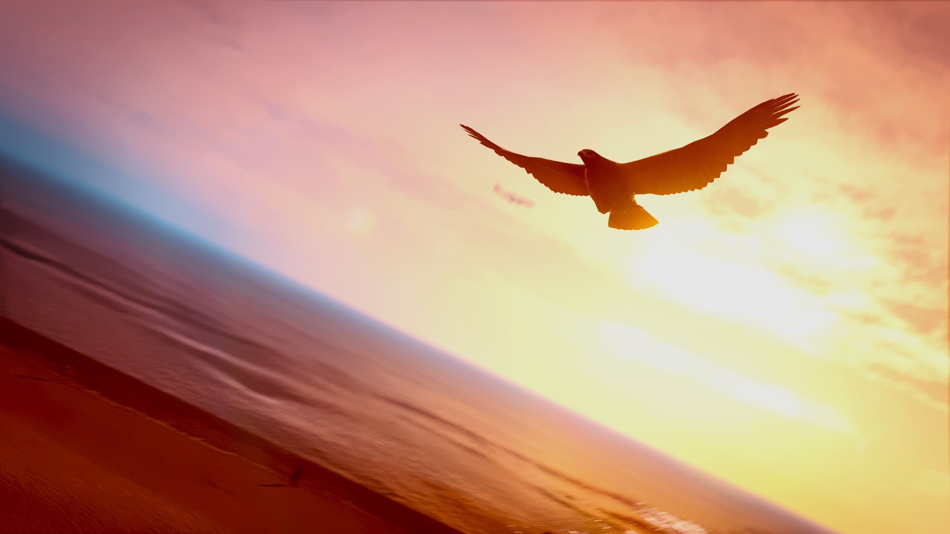 Download mobile wallpaper Water, Sky, Sun, Beach, Eagle, Video Game, Grand Theft Auto, Grand Theft Auto V for free.