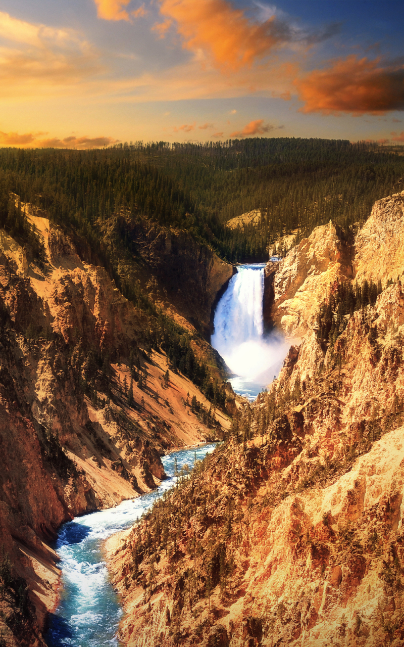 earth, yellowstone national park, waterfall, nature, yellowstone, water, cloud, national park iphone wallpaper