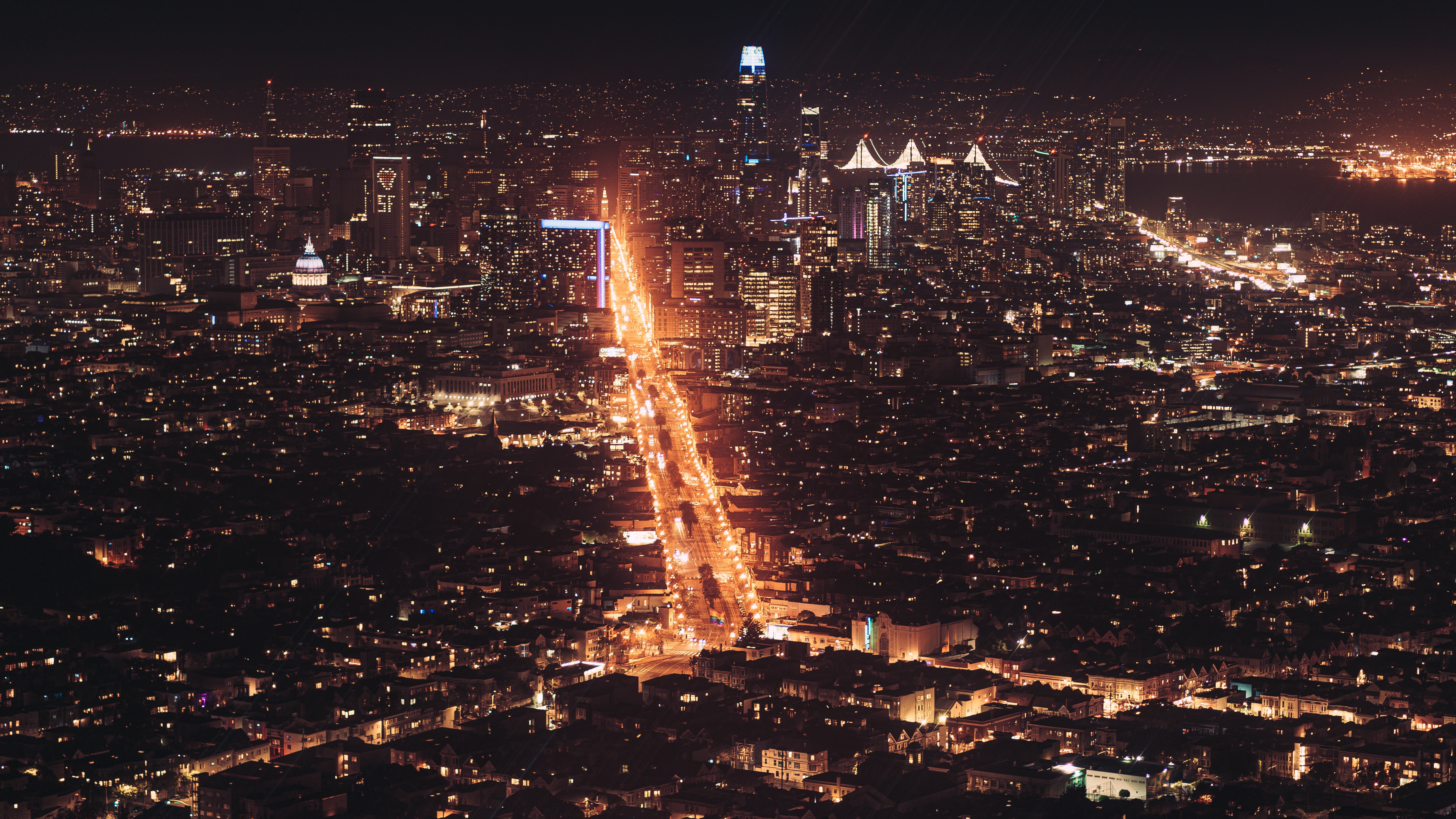 Free download wallpaper Cities, Lights, View From Above, Road, Night City, Urban Landscape, City, Cityscape on your PC desktop