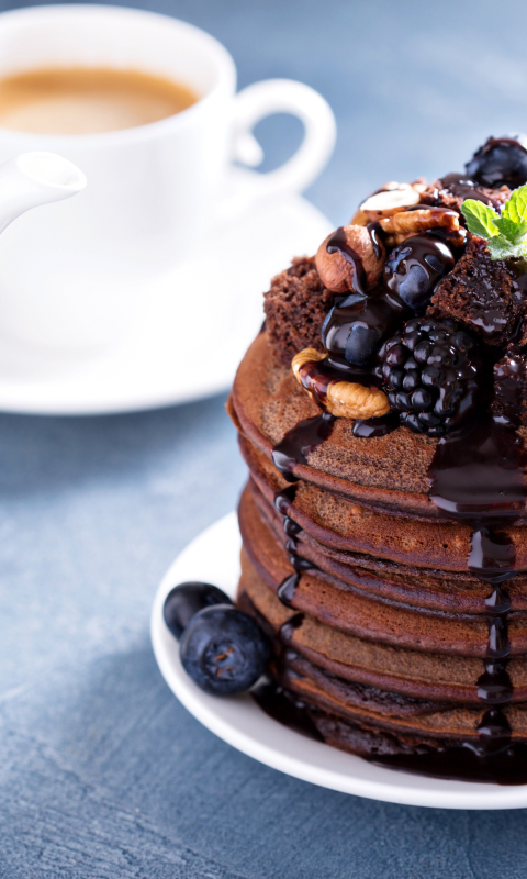 Download mobile wallpaper Food, Dessert, Chocolate, Blueberry, Blackberry, Pancake for free.