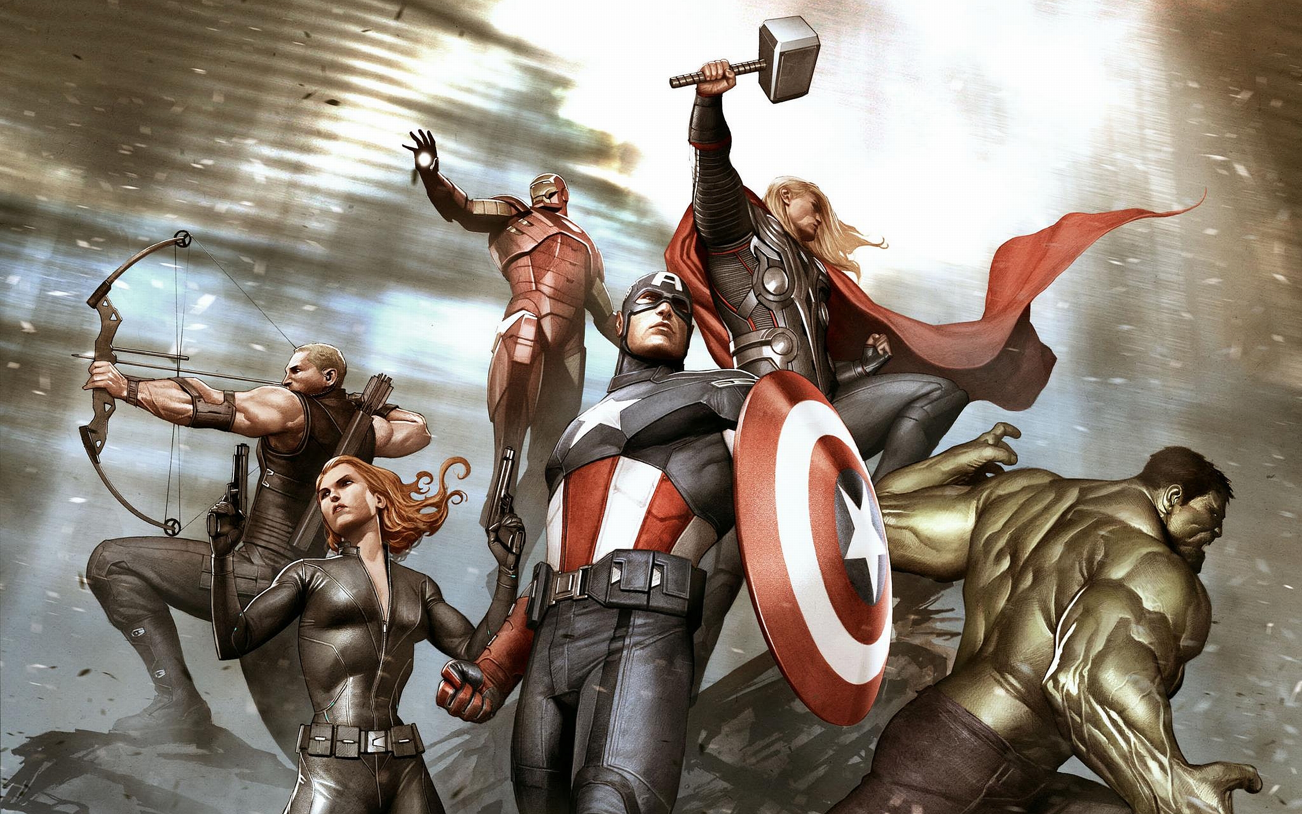 Скачать картинку Мстители, Чёрная Вдова, Капитан Америка, Соколиный Глаз, Халк, Тор, Железный Человек, Комиксы в телефон бесплатно.