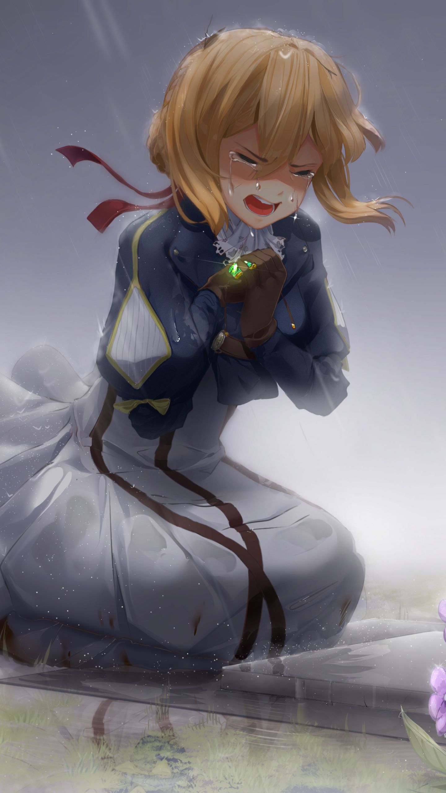 Download mobile wallpaper Anime, Rain, Blonde, Crying, Violet Evergarden (Character), Violet Evergarden for free.