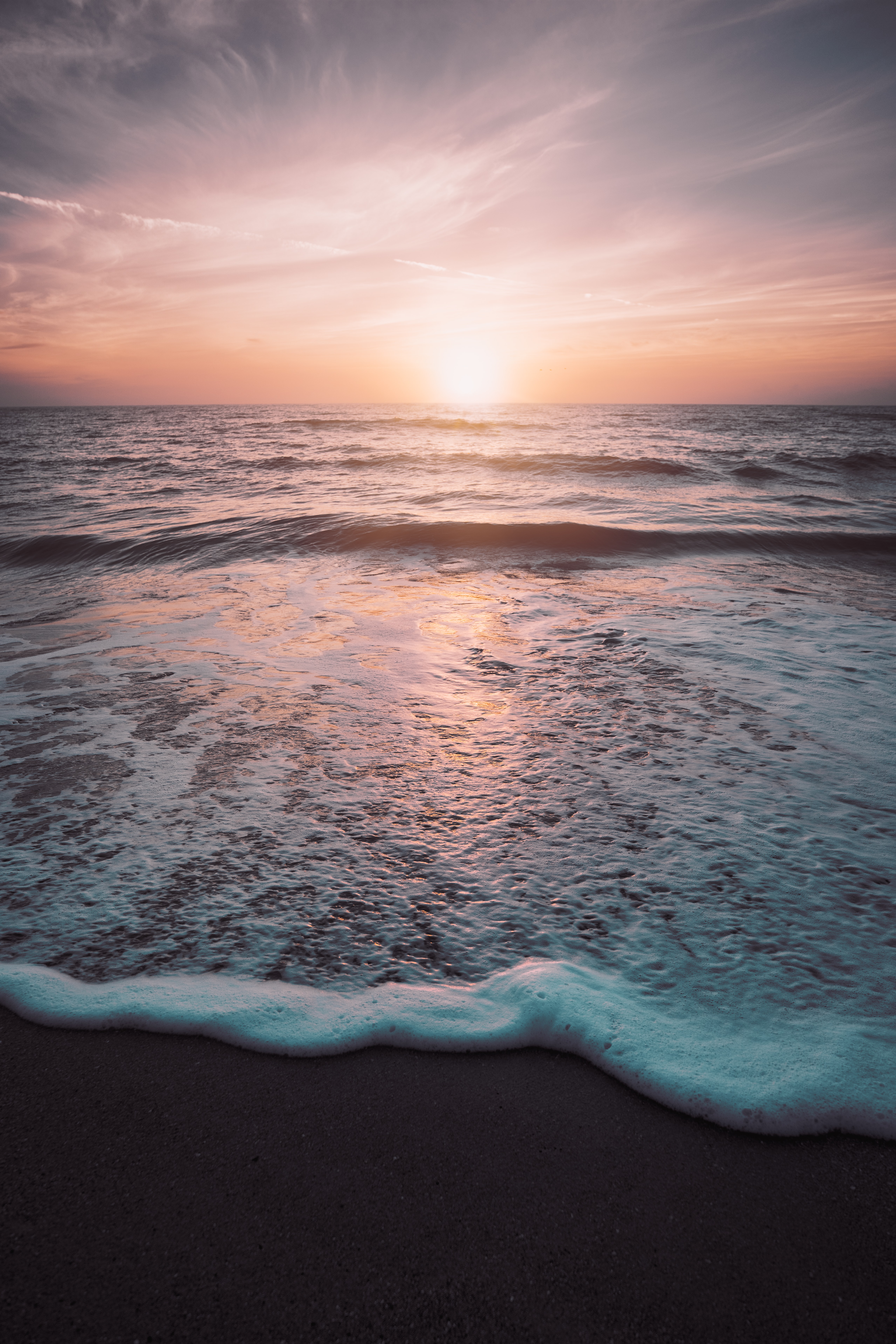 Laden Sie das Natur, Horizont, Ozean, Sunset, Waves, Strand-Bild kostenlos auf Ihren PC-Desktop herunter