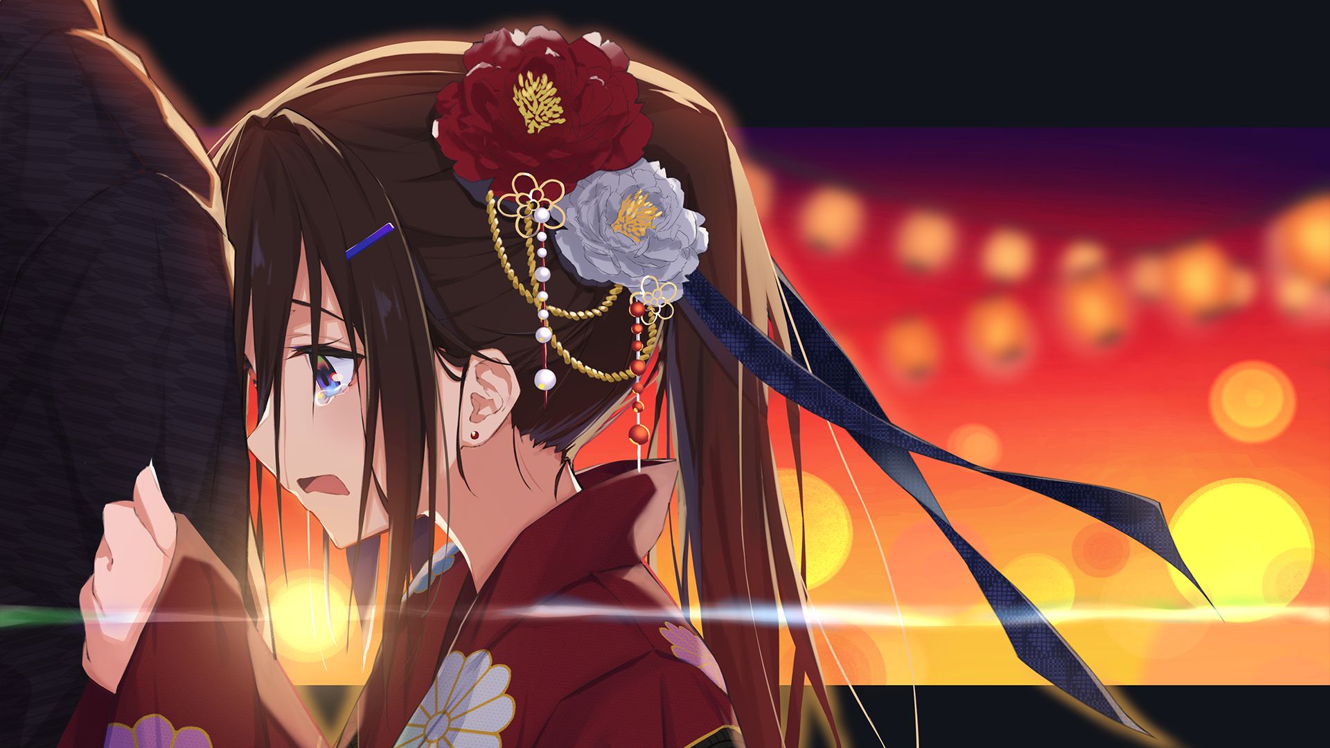 Free download wallpaper Anime, Flower, Original, Long Hair, Brown Hair, Yukata on your PC desktop