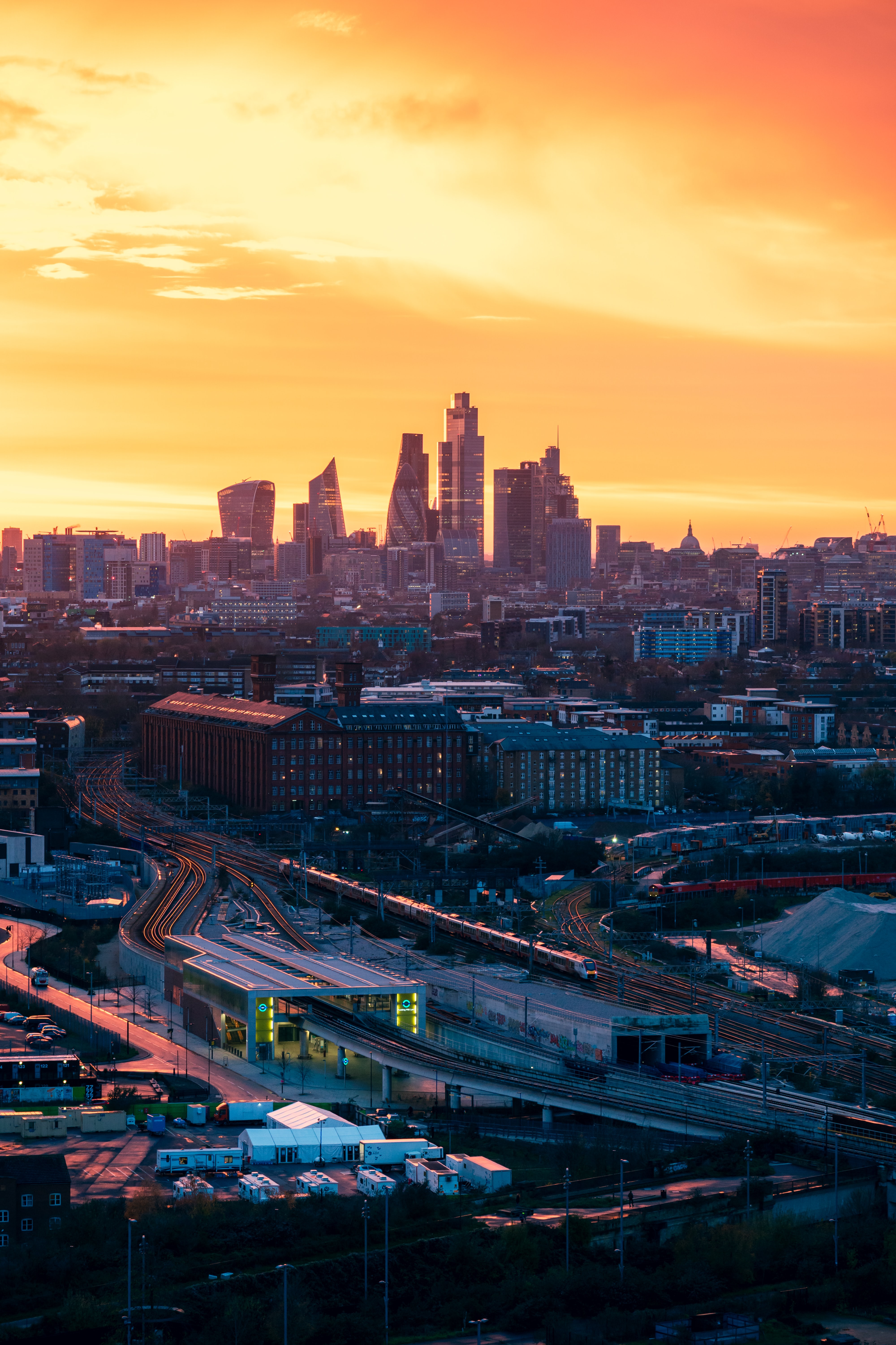 cities, sunset, architecture, city, building, view from above Desktop home screen Wallpaper