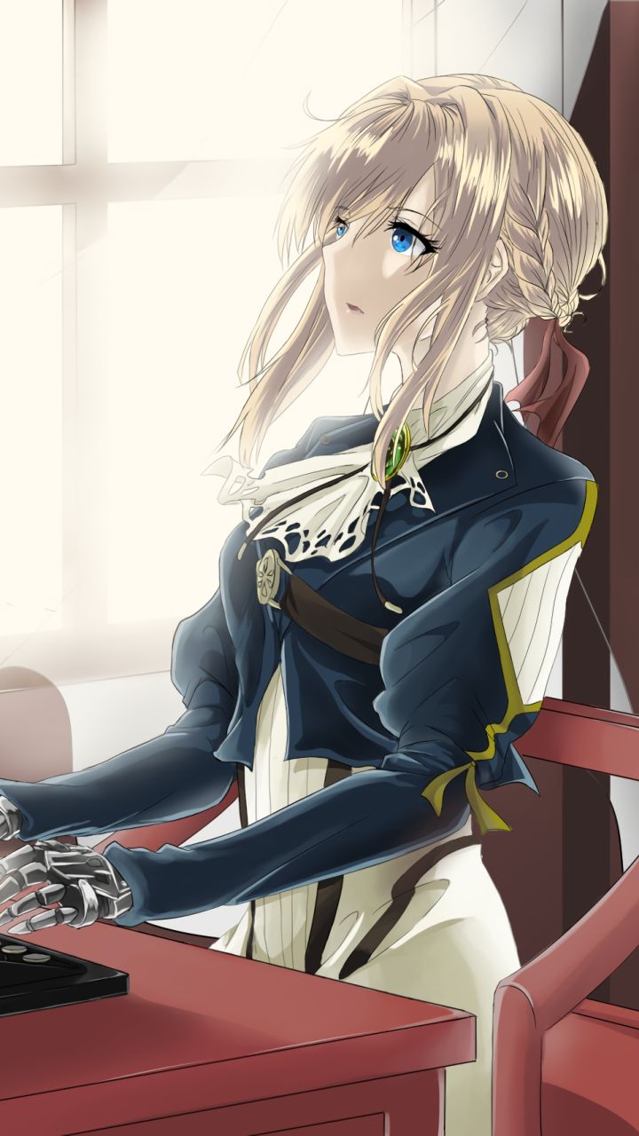Download mobile wallpaper Anime, Blonde, Uniform, Blue Eyes, Long Hair, Violet Evergarden (Character), Violet Evergarden, Violet Evergarden (Anime) for free.