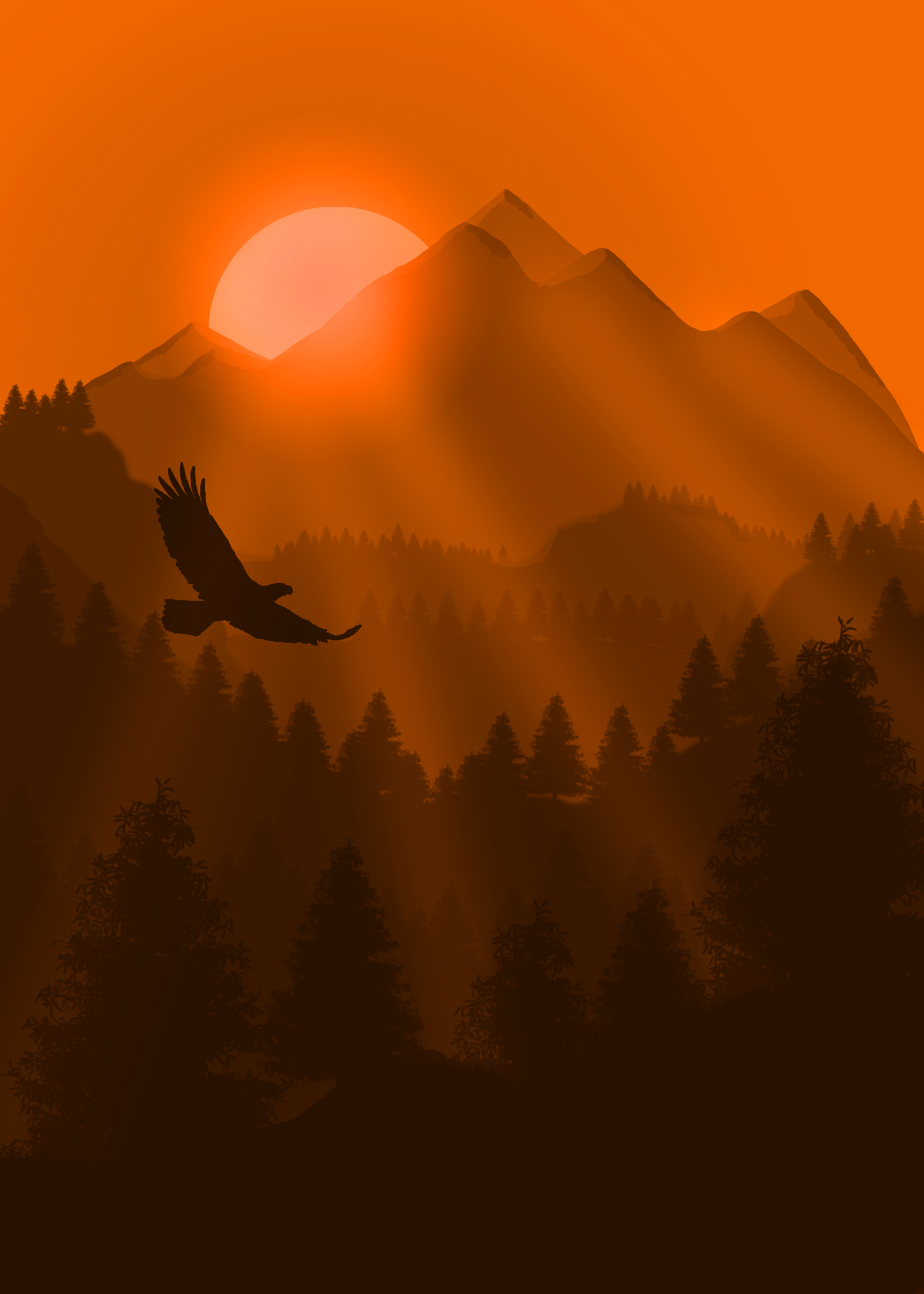 無料モバイル壁紙鷲, 日没, 山脈, 鳥, ベクトル, ベクター, アートをダウンロードします。