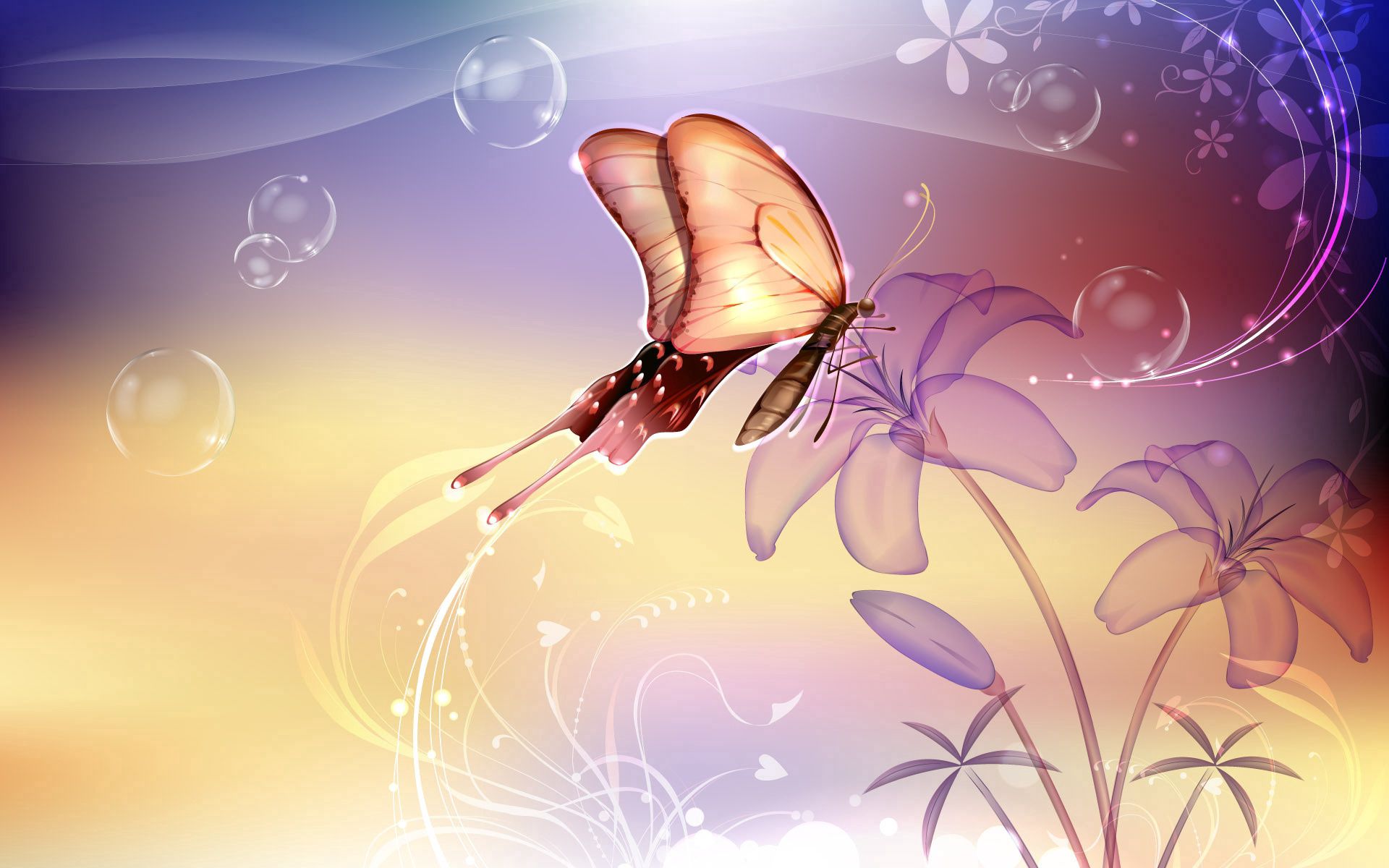 Download mobile wallpaper Flight, Flowers, Patterns, Butterfly, Abstract for free.