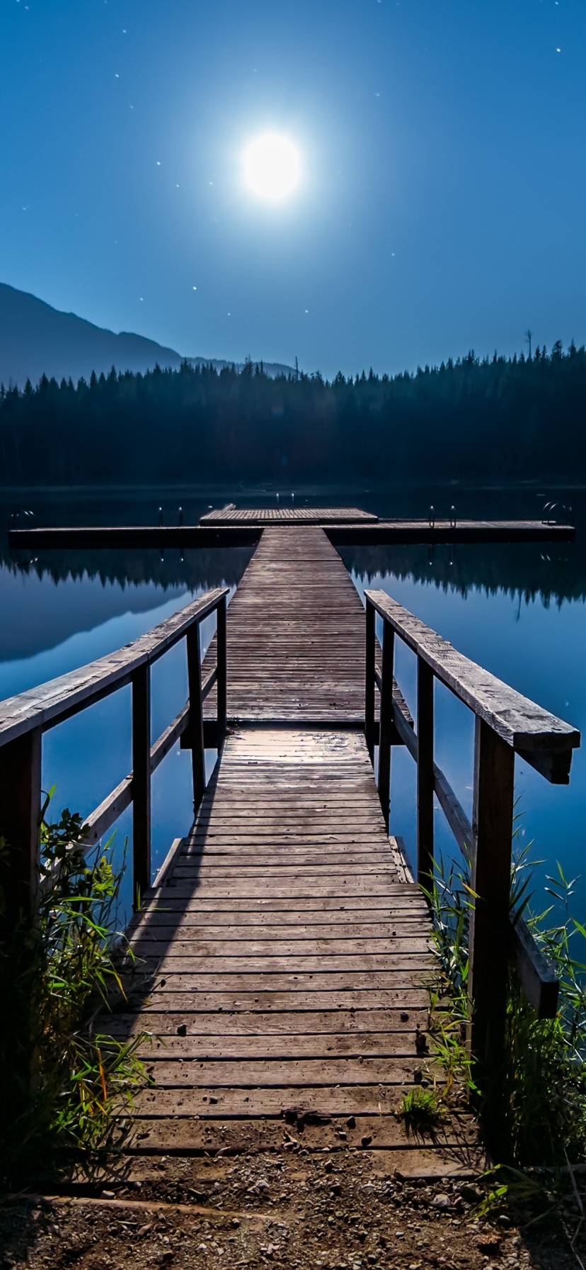 Download mobile wallpaper Lake, Reflection, Pier, Man Made for free.