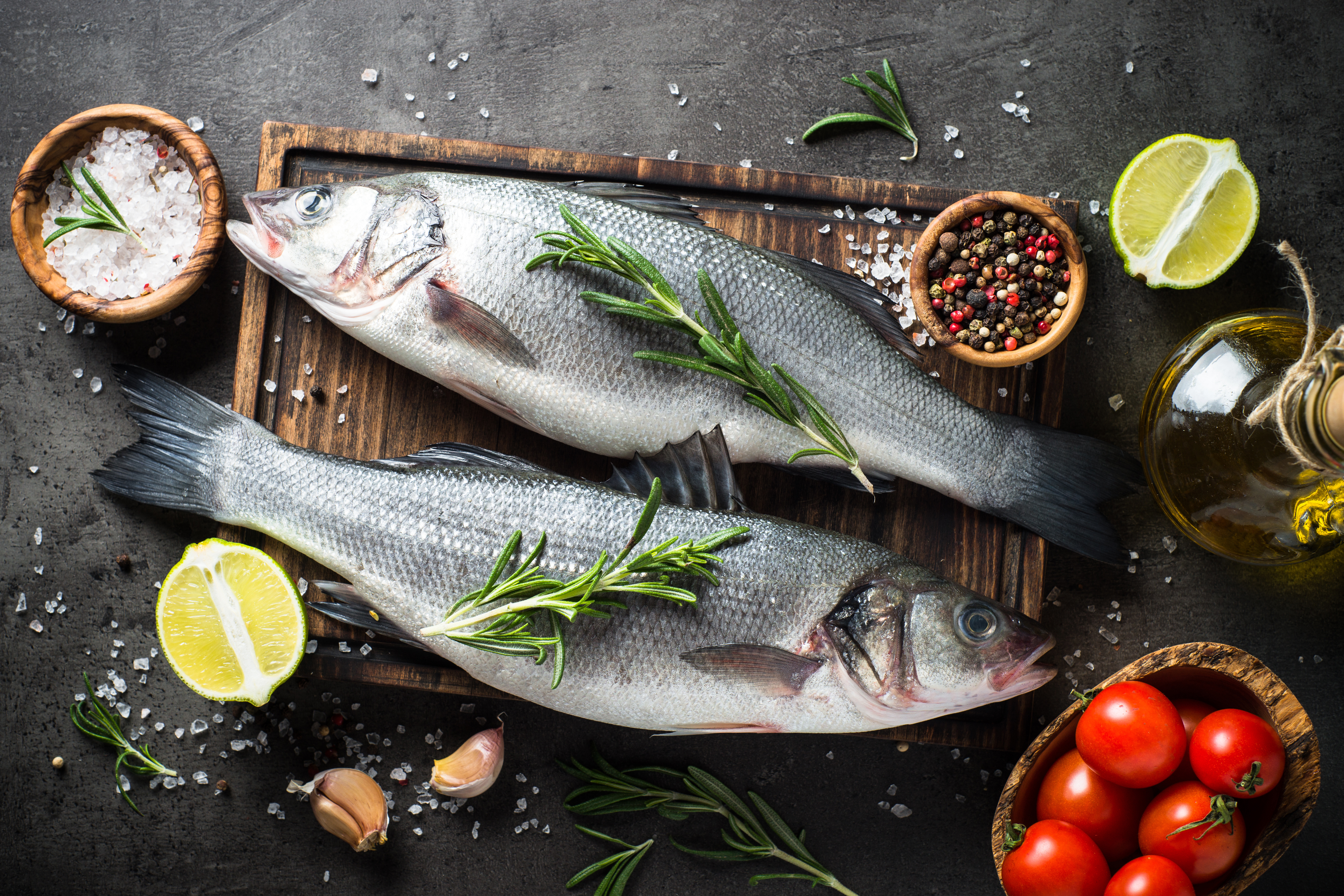 Download mobile wallpaper Food, Still Life, Fish, Tomato for free.