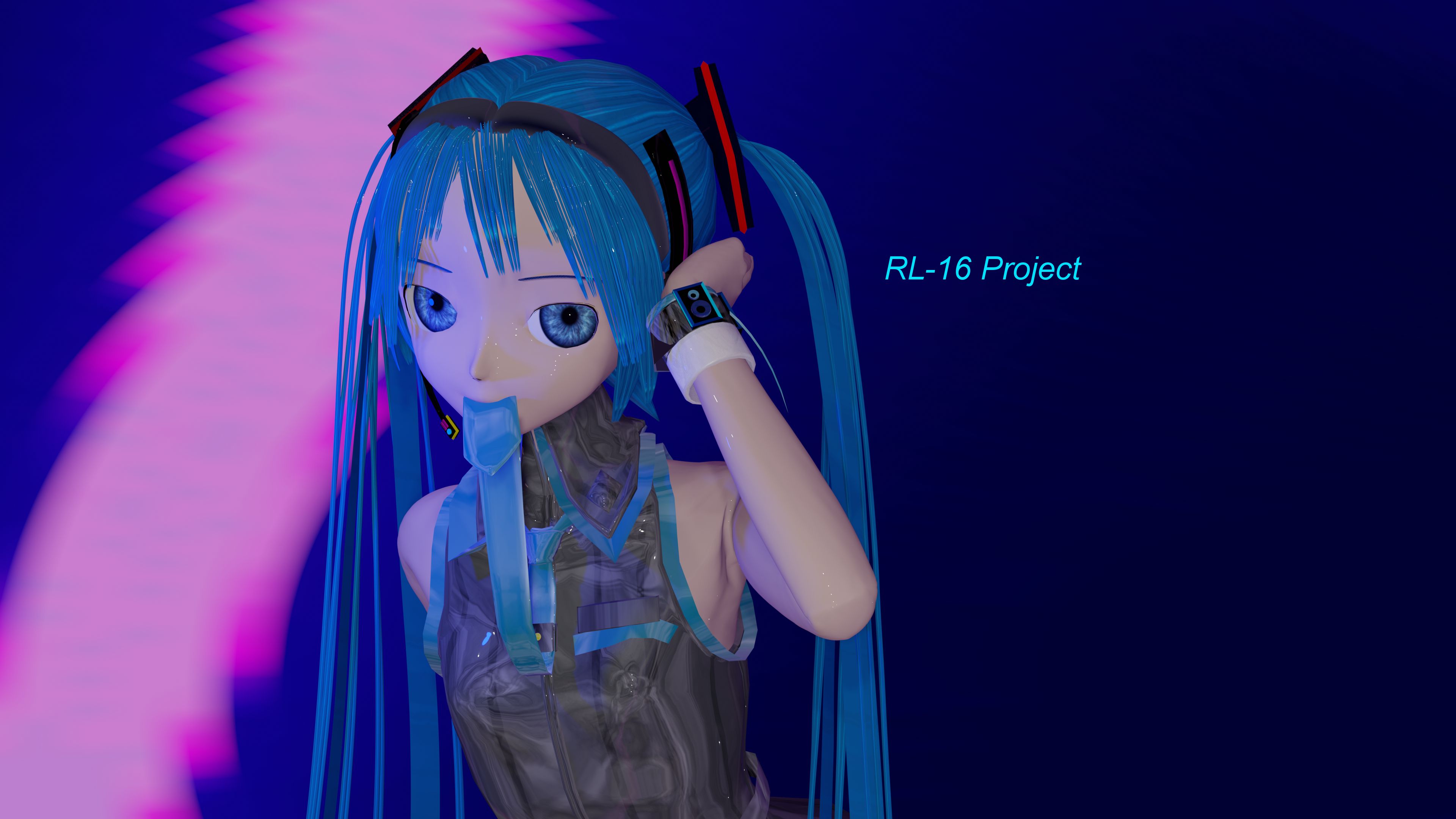 Laden Sie das Vocaloid, Mixer, Binden, Blaue Haare, Hatsune Miku, Animes, Lange Haare, Blender 3D-Bild kostenlos auf Ihren PC-Desktop herunter